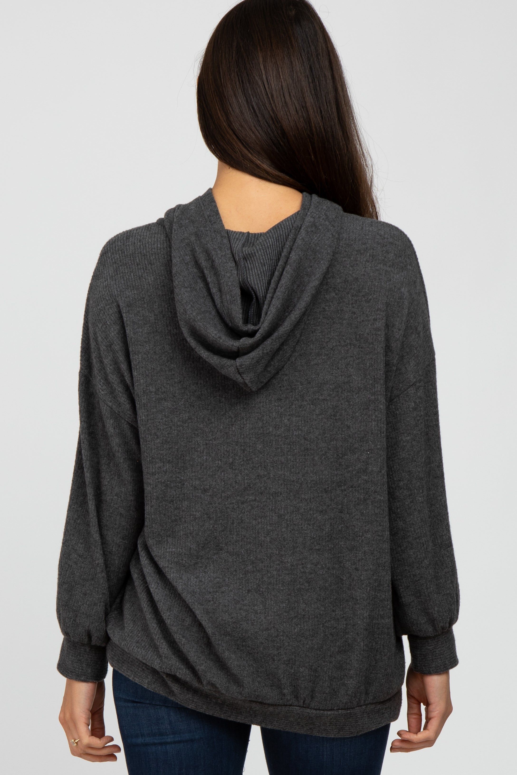 Charcoal Brushed Ribbed Hooded Top sold by Pinkblush product image thumbnail 4