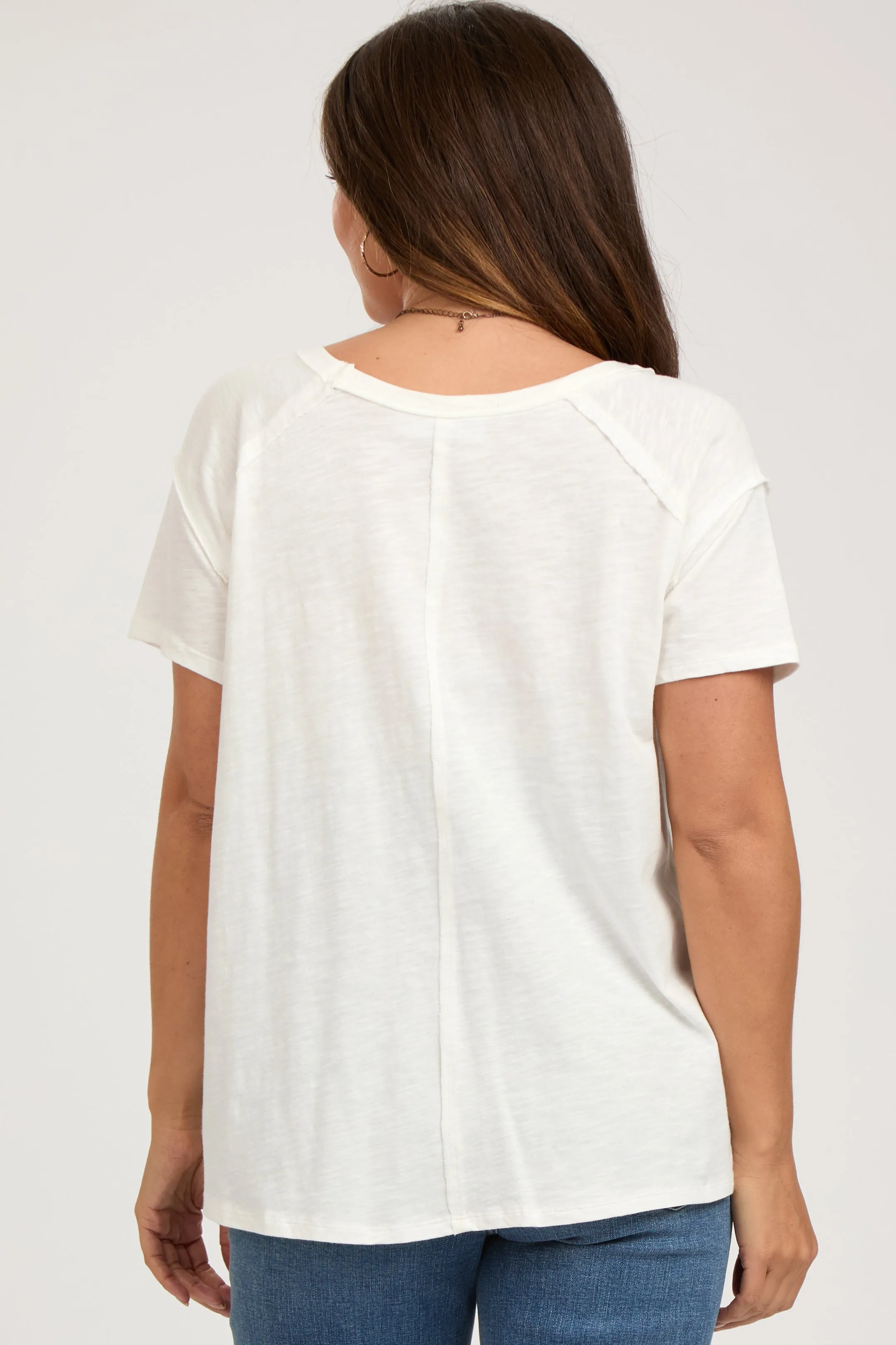 Ivory Raw Hem Maternity Short Sleeve Top sold by Pinkblush product image thumbnail 3