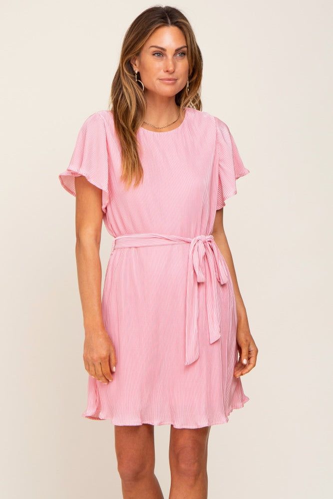 Pink Pleated Front Tie Dress sold by Pinkblush