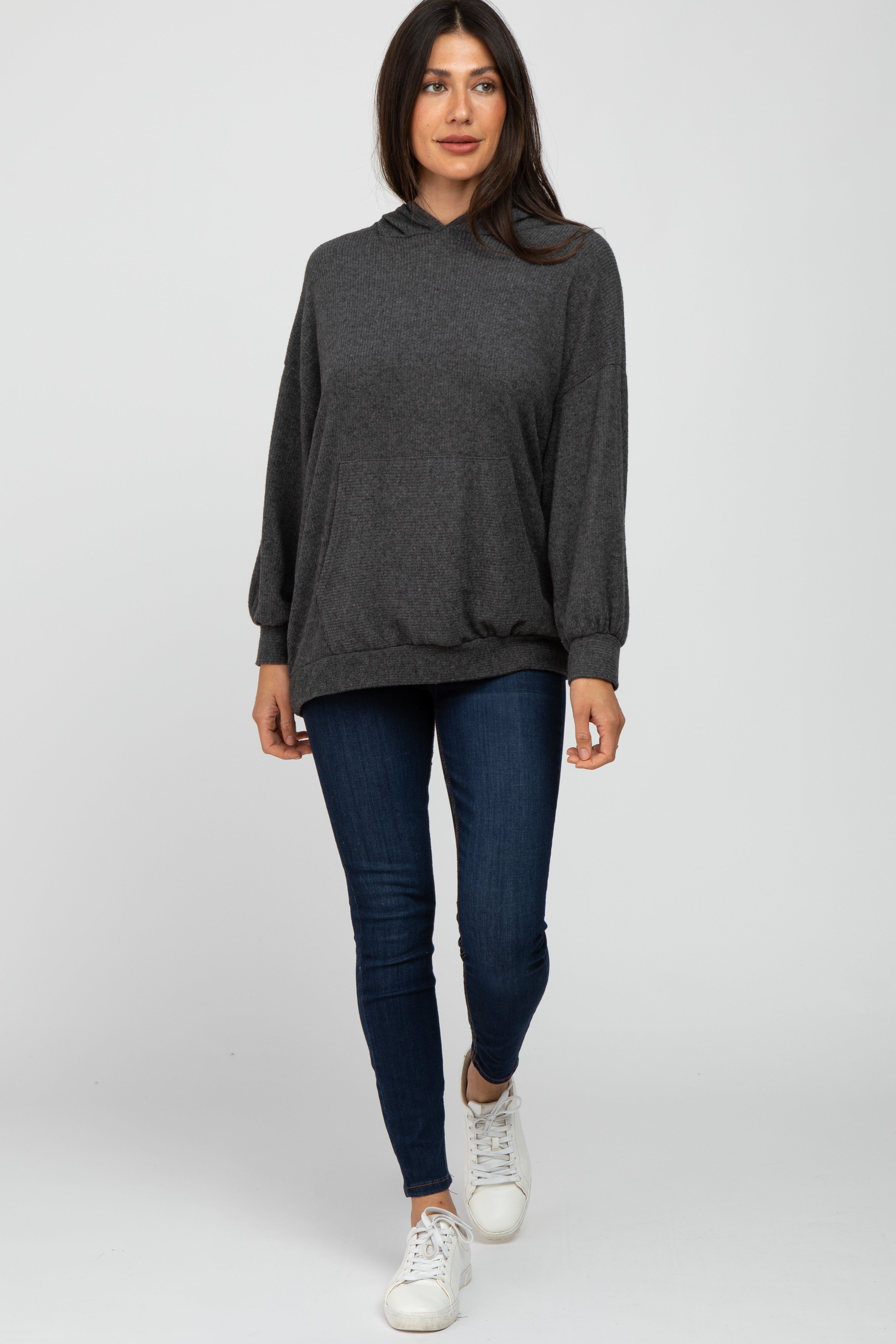 Charcoal Brushed Ribbed Hooded Top sold by Pinkblush product image thumbnail 2