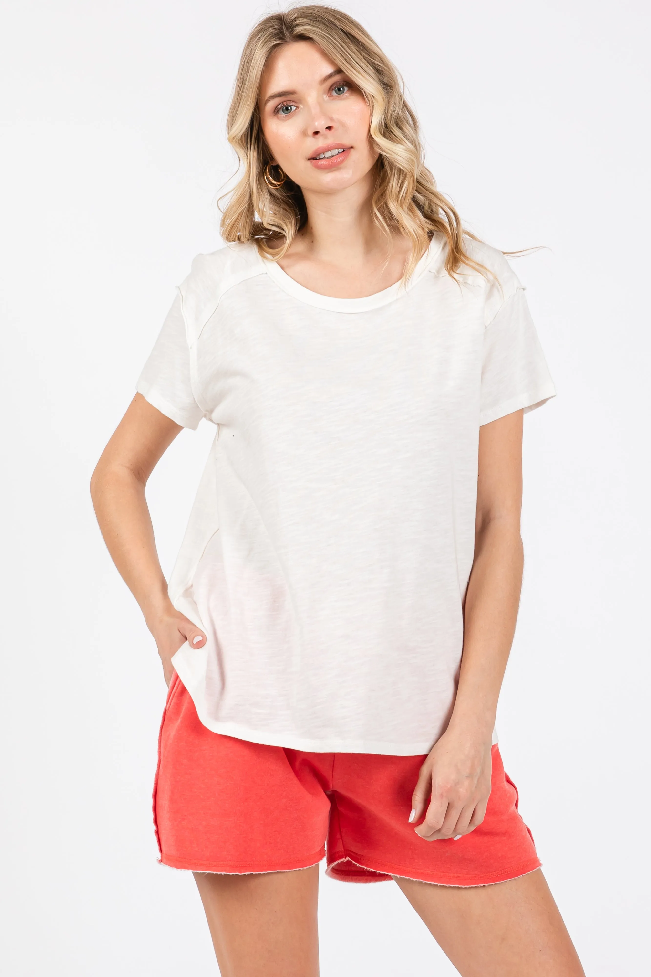 Ivory Raw Hem Maternity Short Sleeve Top sold by Pinkblush product image thumbnail 4