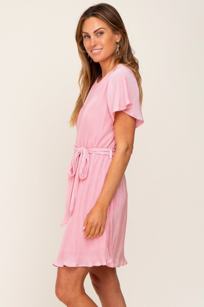 Pink Pleated Front Tie Dress sold by Pinkblush product image thumbnail 2
