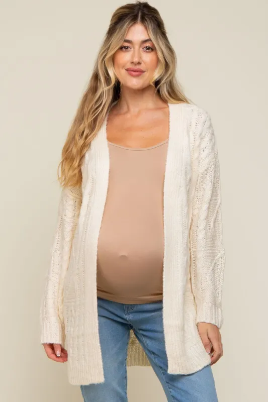 Cream Cable Knit Maternity Cardigan sold by Pinkblush