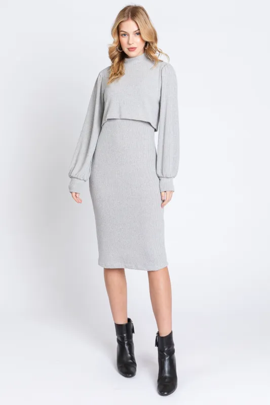Heather Grey Rib Knit Mock Neck Nursing Dress sold by Pinkblush
