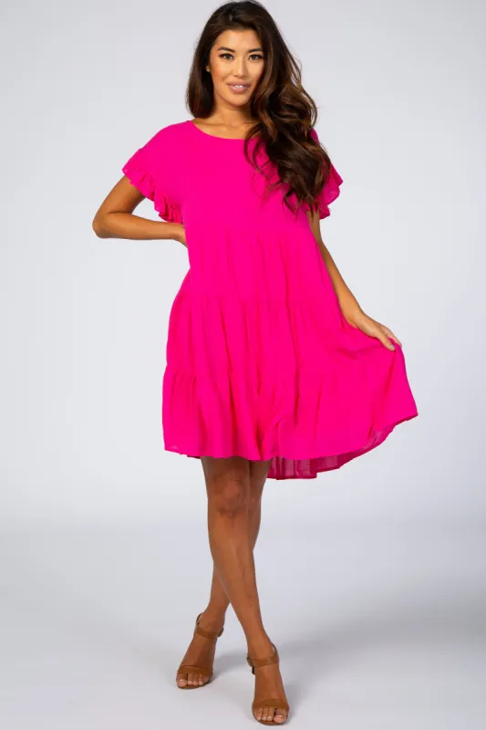 Fuchsia Tiered Ruffle Accent Dress sold by Pinkblush