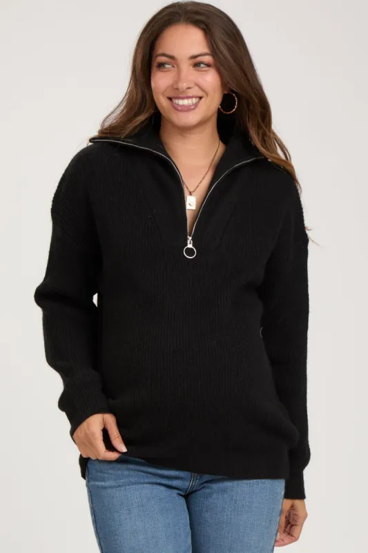 Black Half Zip Maternity Sweater sold by Pinkblush