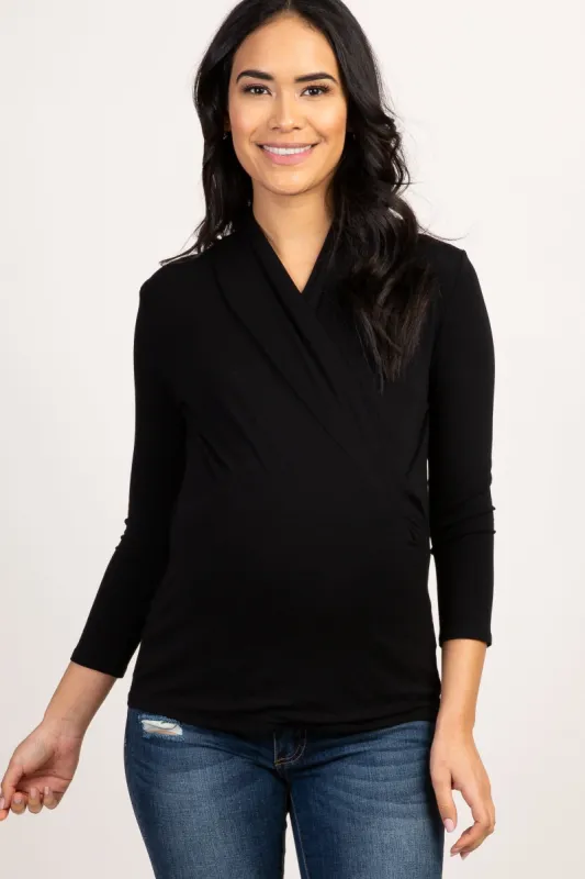 Black Long Sleeve Wrap Maternity/Nursing Top sold by Pinkblush
