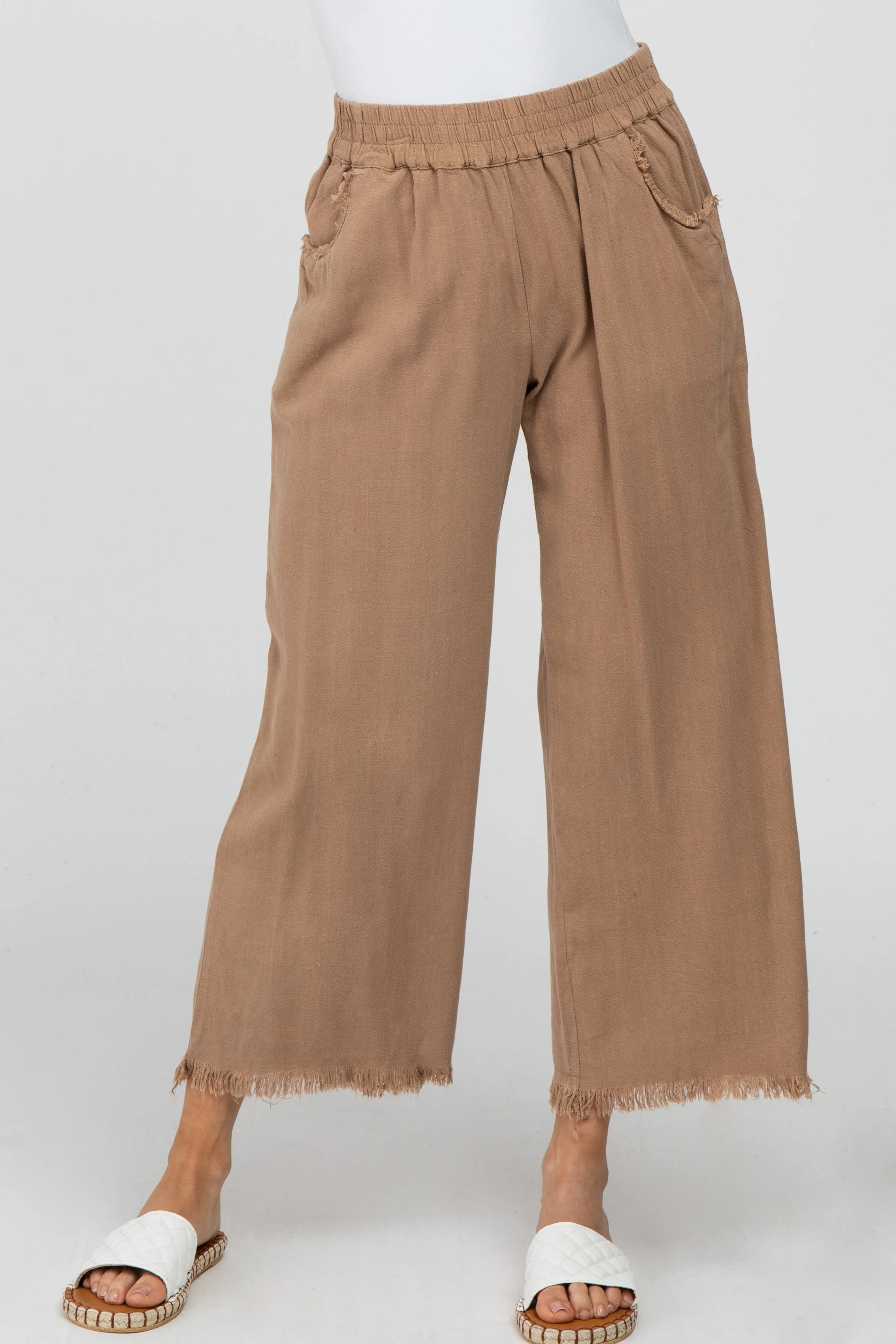 Taupe Linen Frayed Hem Crop Pants sold by Pinkblush product image thumbnail 2