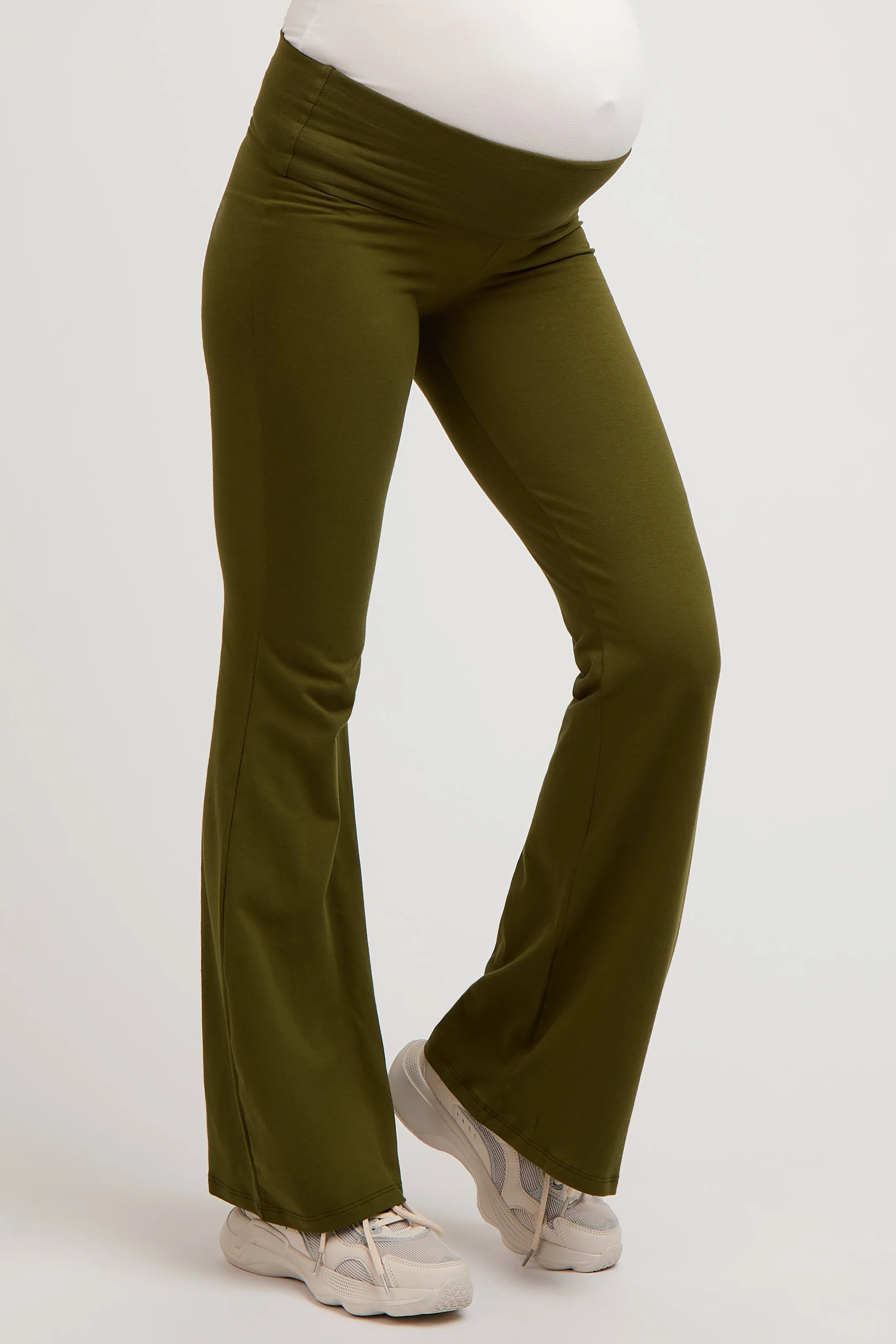Olive Fold-Over Waistband Flared Maternity Leggings sold by Pinkblush product image thumbnail 3