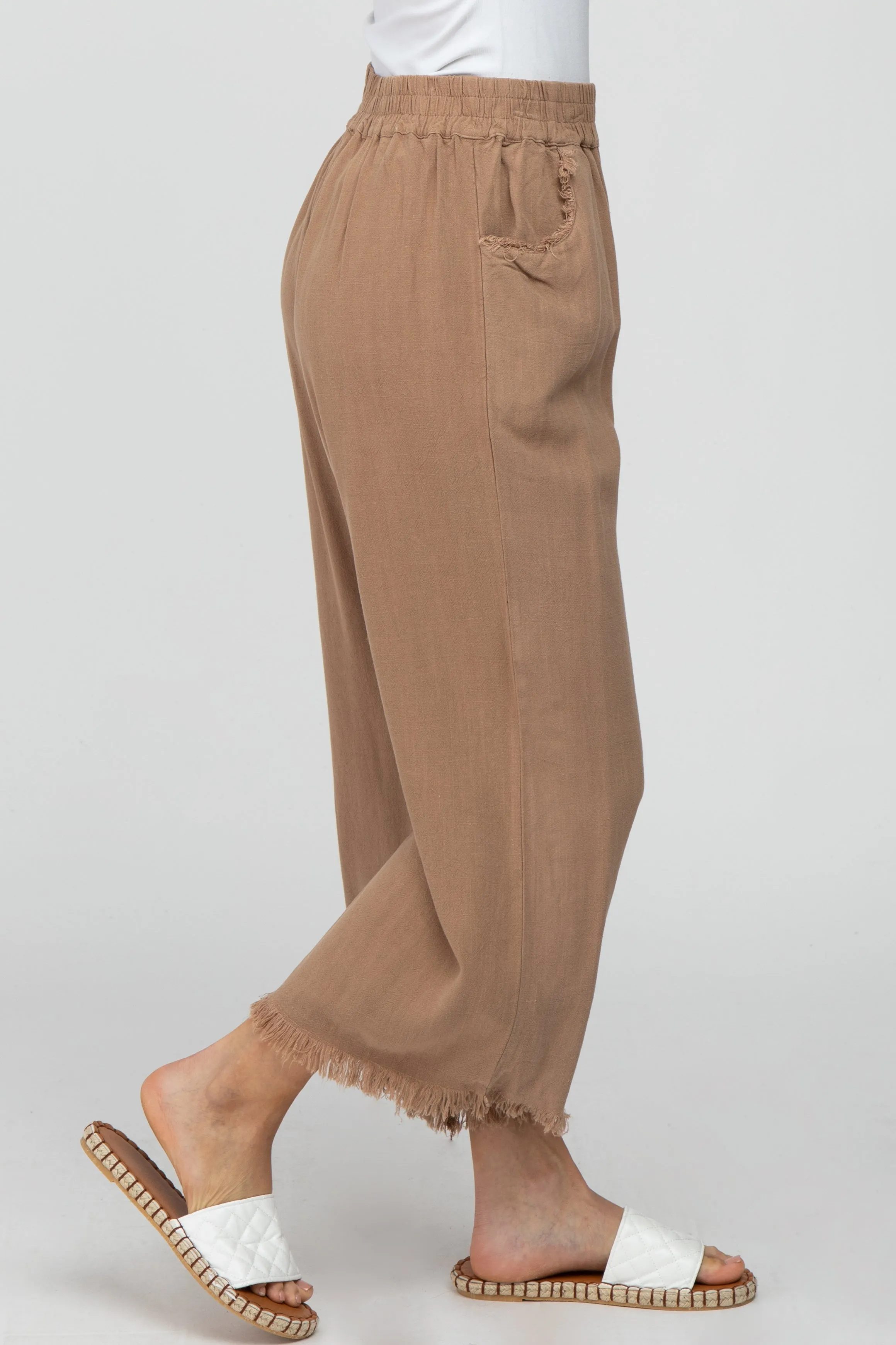 Taupe Linen Frayed Hem Crop Pants sold by Pinkblush product image thumbnail 3