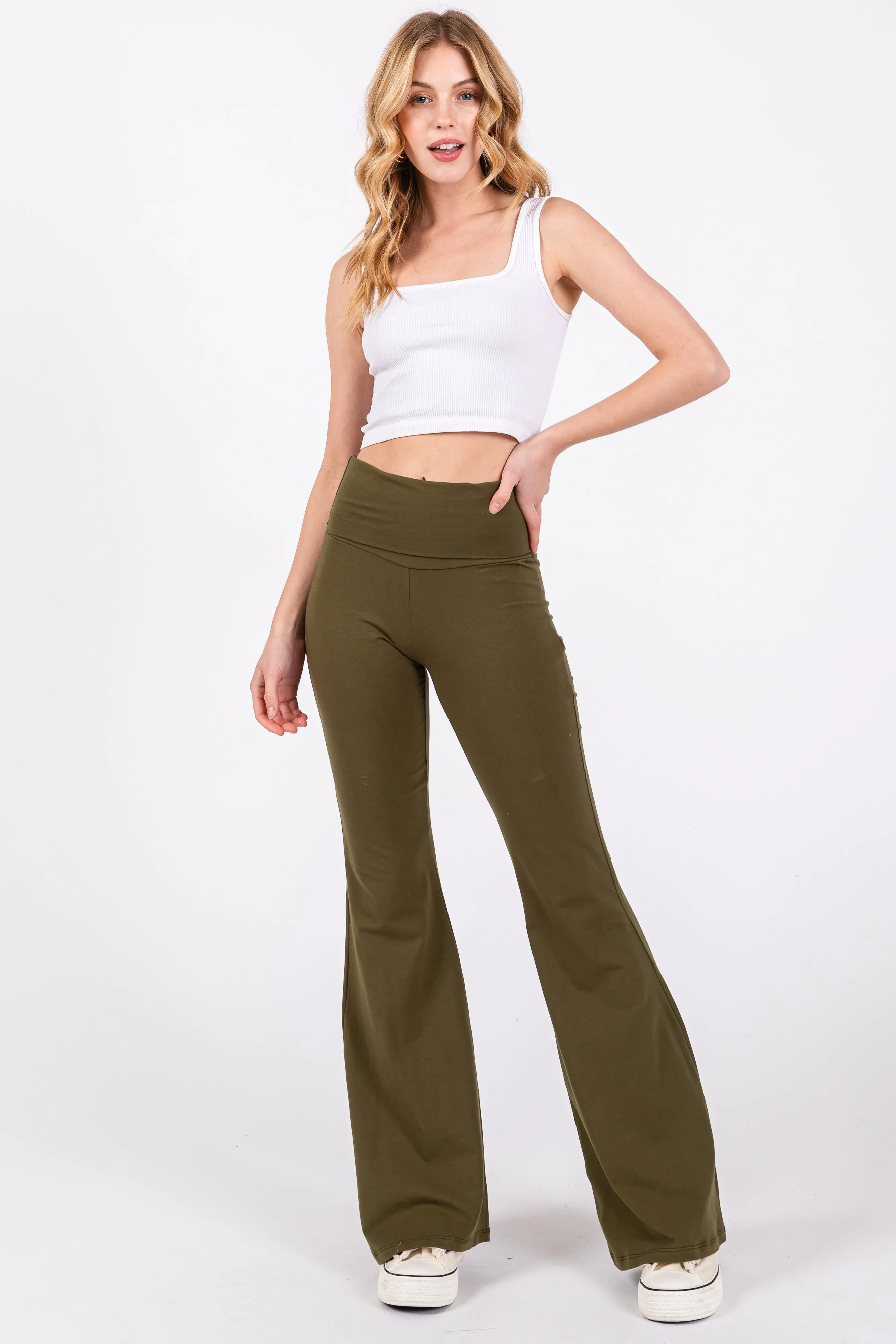Olive Fold-Over Waistband Flared Maternity Leggings sold by Pinkblush product image thumbnail 5