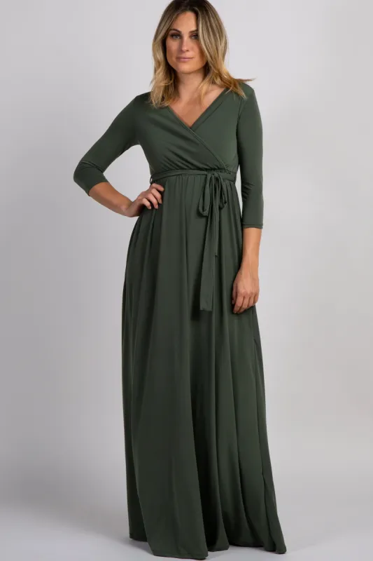 PinkBlush Olive Green Draped 3/4 Sleeve Maxi Dress sold by Pinkblush