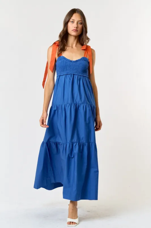 Royal Blue Contrast Shoulder Straps Maxi Dress sold by Pinkblush