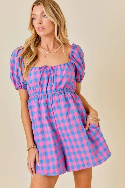 Pink Gingham Cutout Romper sold by Pinkblush