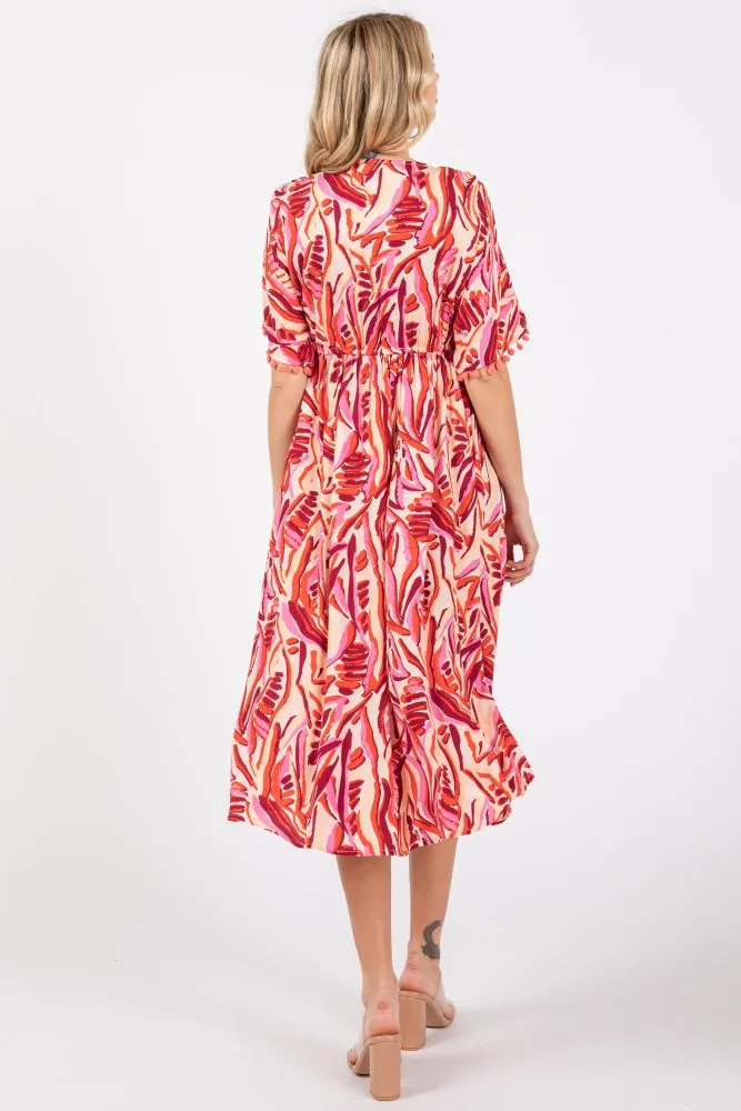 Orange Embroidered V-Neck Short Pom Sleeve Midi Dress sold by Pinkblush product image thumbnail 3