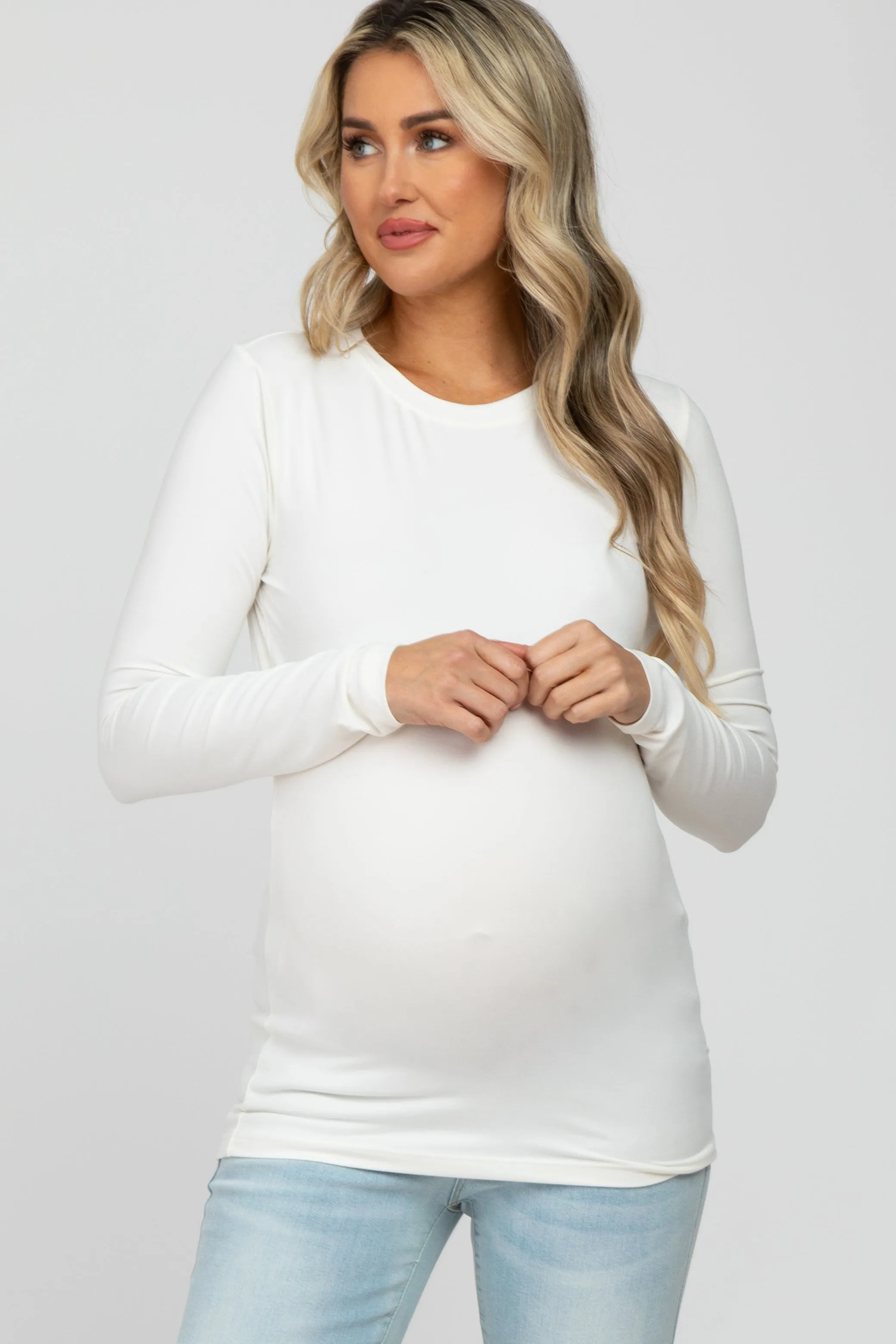 White Long Sleeve Basic Maternity Top sold by Pinkblush