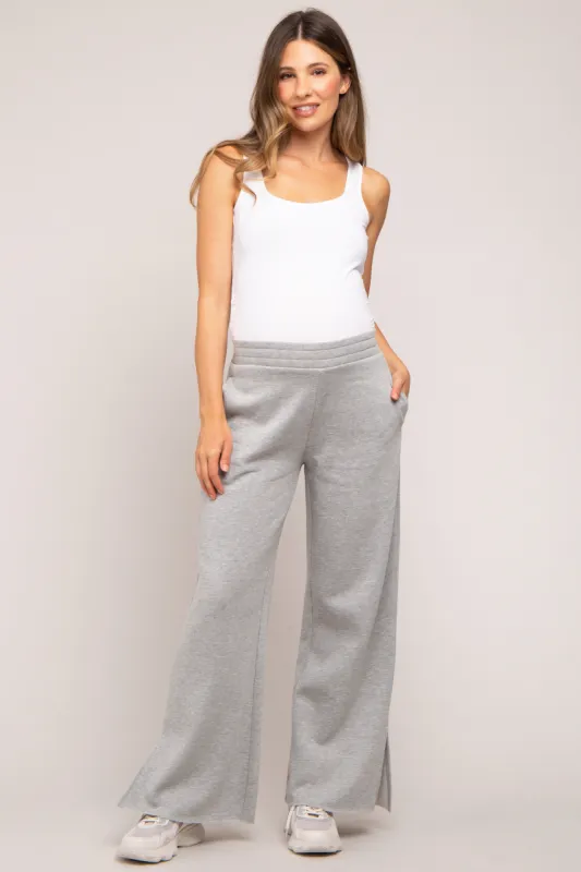 Heather Grey Soft Wide Leg Side Slit Maternity Sweatpants sold by Pinkblush
