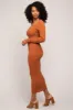 Camel V-Neck Long Sleeve Fitted Maxi Dress sold by Pinkblush