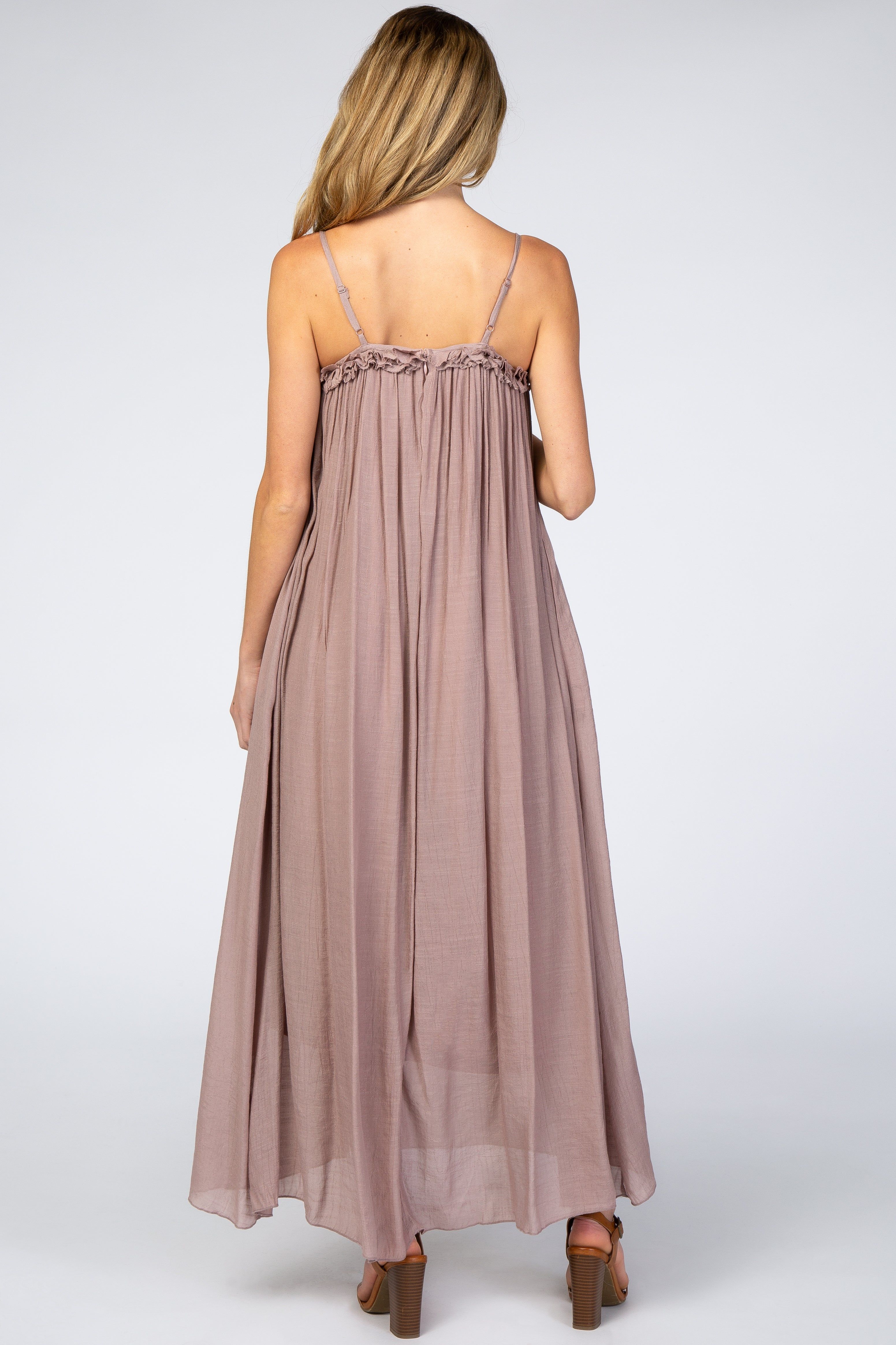 Mauve Ruffle Linen Maternity Maxi Dress sold by Pinkblush product image thumbnail 3