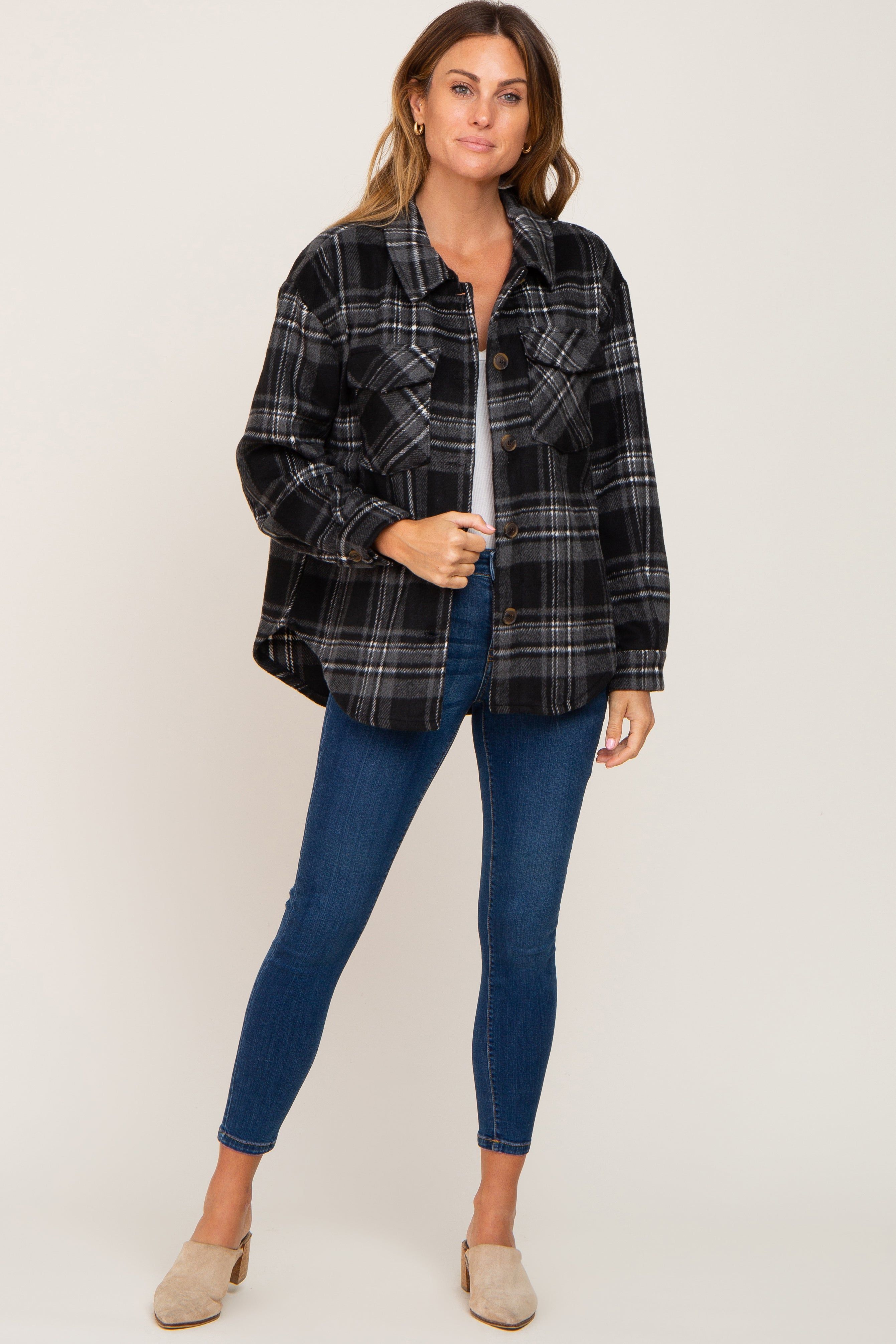 Black Plaid Front Pocket Maternity Shacket sold by Pinkblush product image thumbnail 5