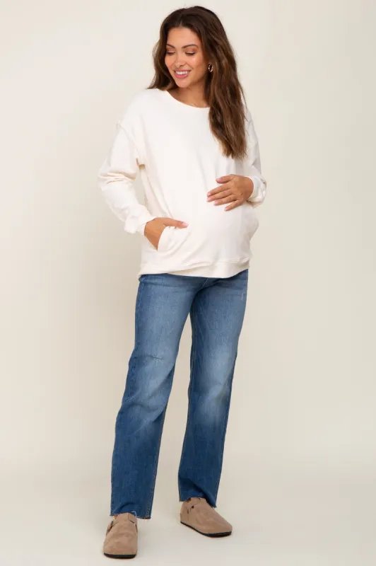 Navy Blue Raw Hem Straight Maternity Jeans sold by Pinkblush
