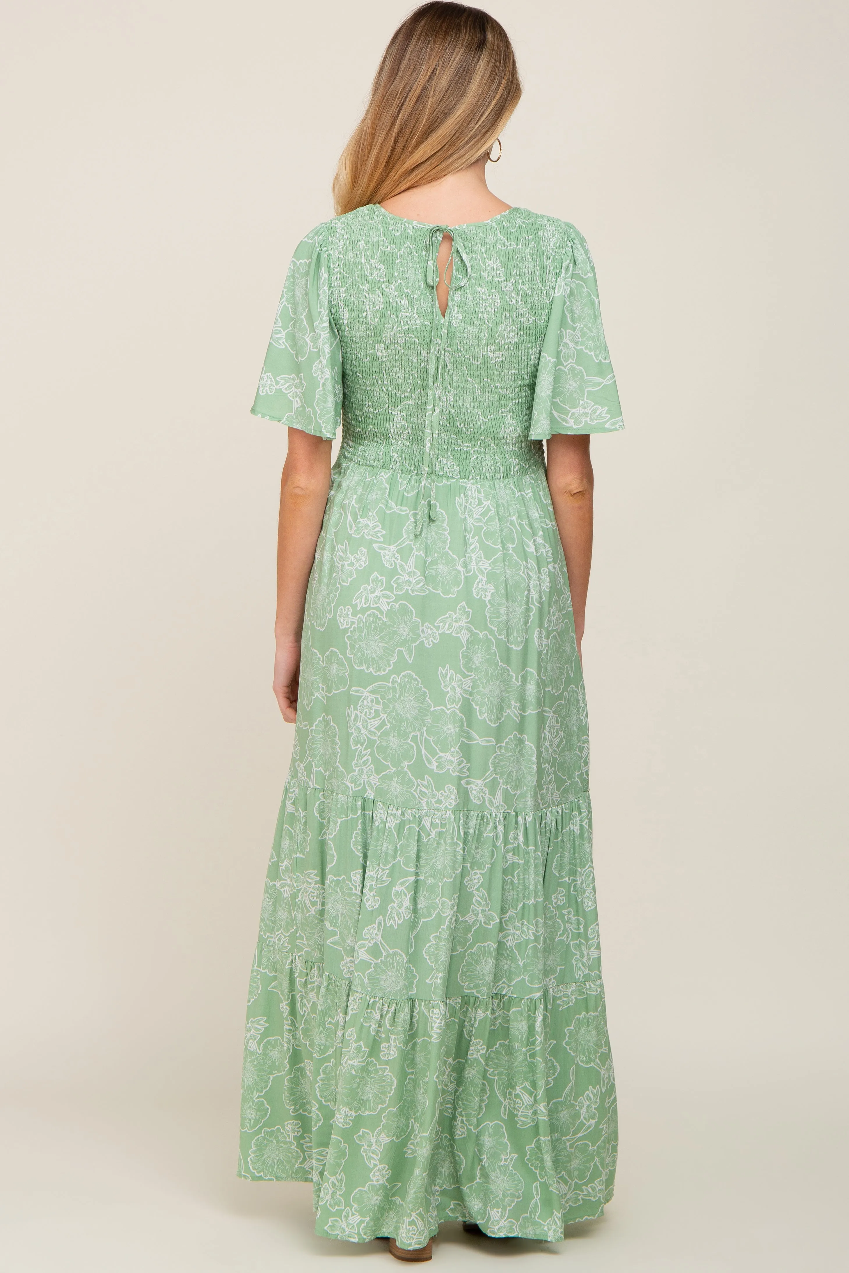 Light Green Floral Flounce Sleeve Maternity Maxi Dress sold by Pinkblush product image thumbnail 3