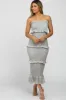 Sage Satin Smocked Fitted Midi Dress sold by Pinkblush
