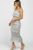 Sage Satin Smocked Fitted Midi Dress sold by Pinkblush