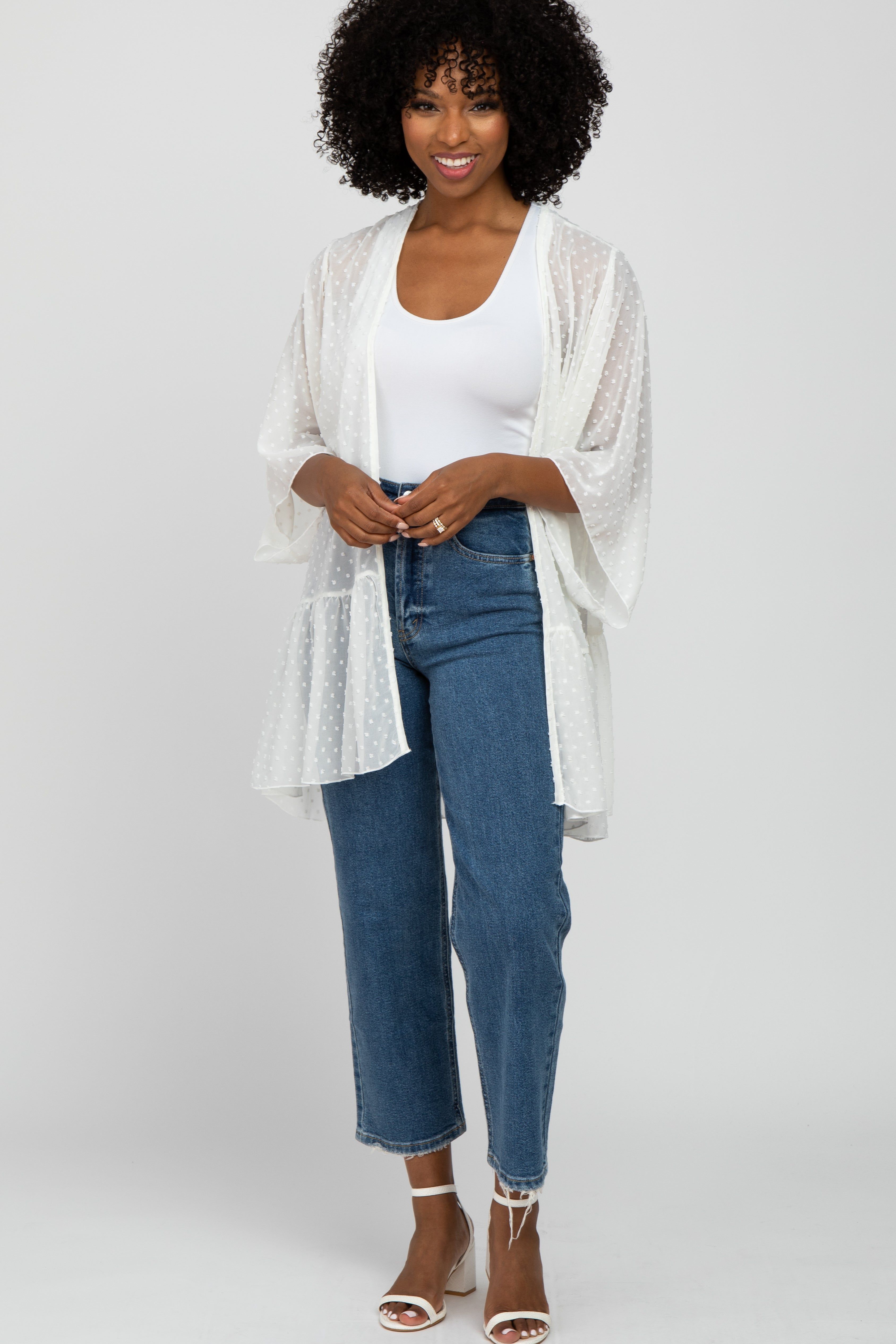 Ivory Swiss Dot 3/4 Sleeve Chiffon Cover Up sold by Pinkblush product image thumbnail 4