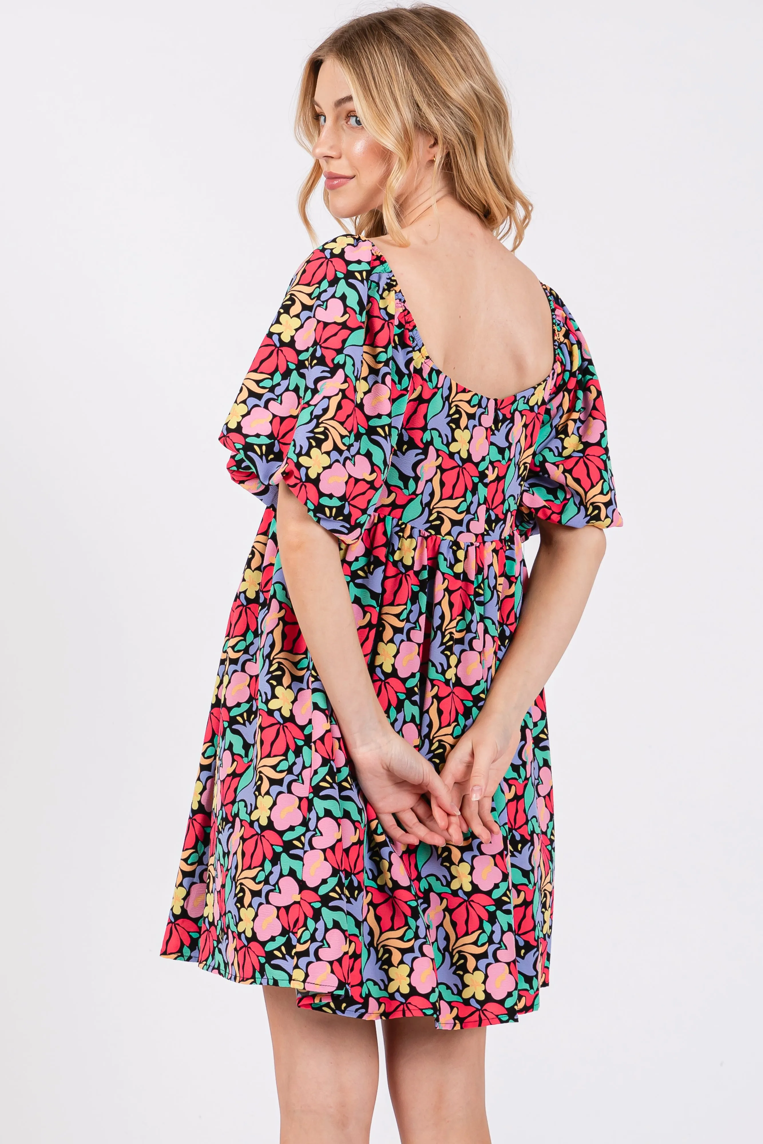 Black Floral Puff Sleeve Dress sold by Pinkblush product image thumbnail 3