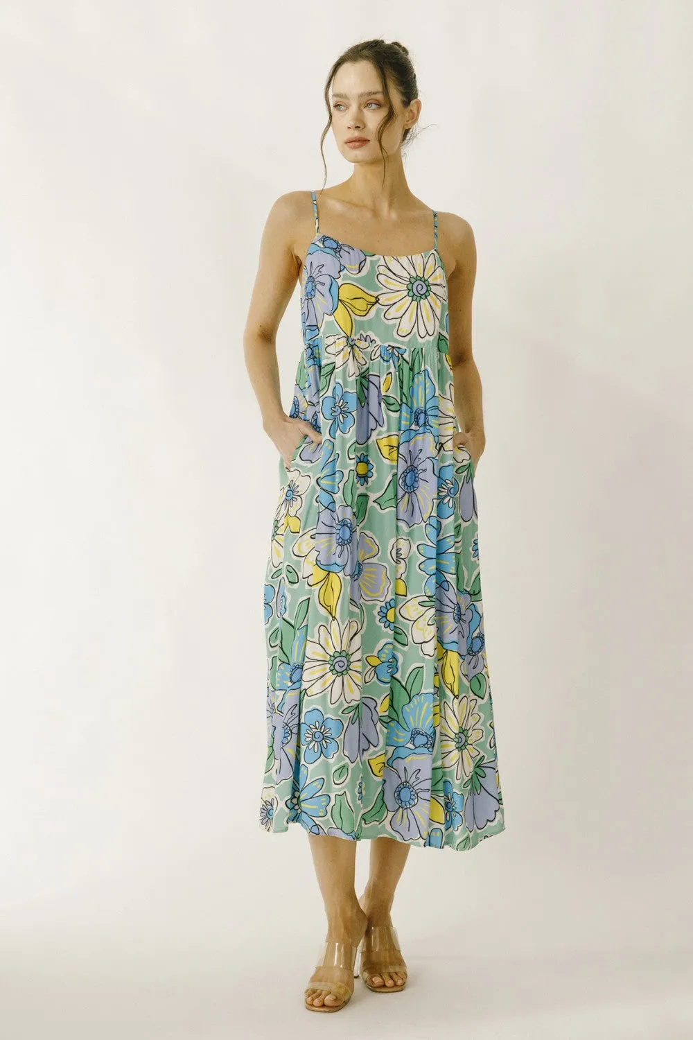 Green Floral Back Tie Maternity Midi Dress sold by Pinkblush product image thumbnail 5
