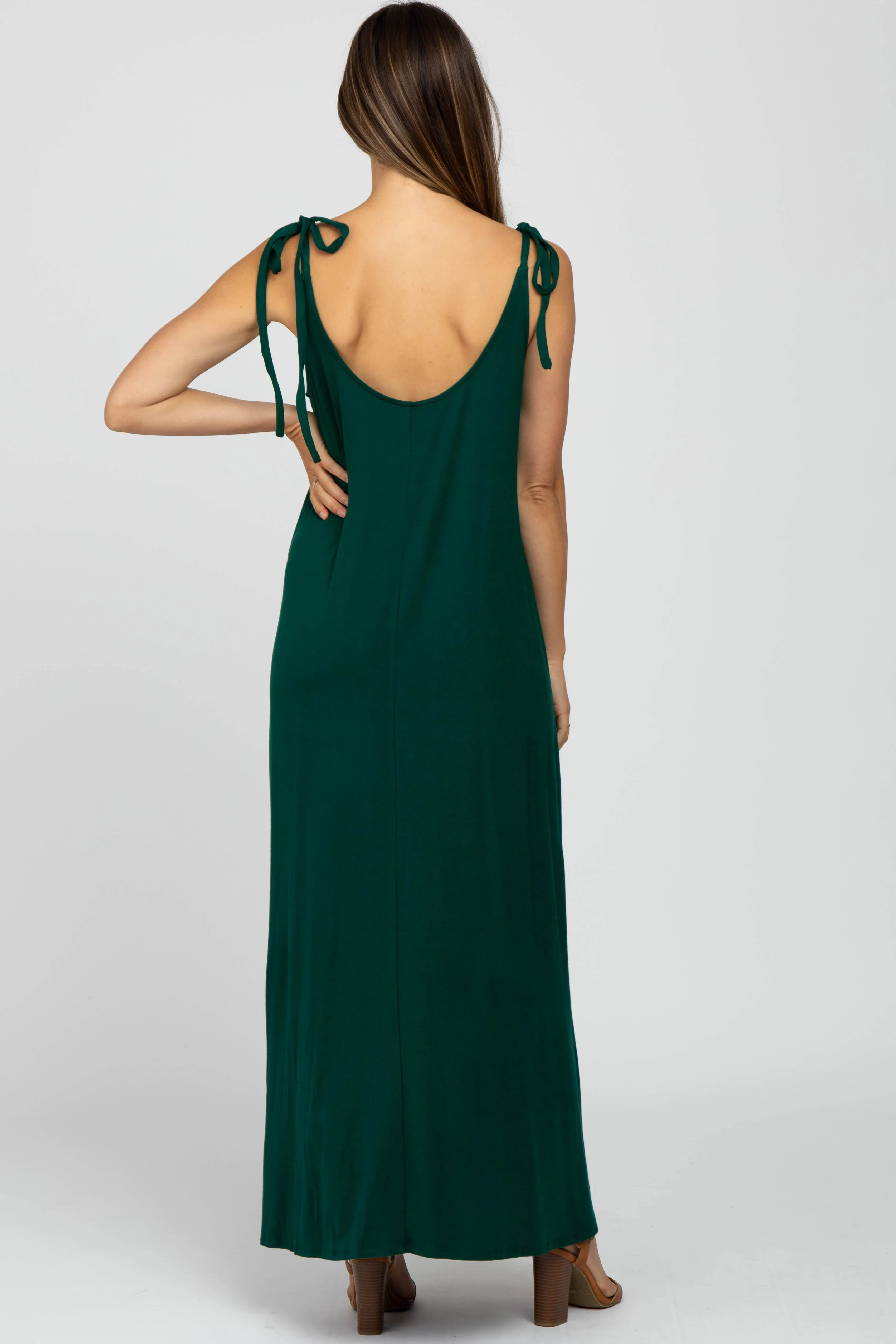 Green Tie Strap Side Slit Maternity Maxi Dress sold by Pinkblush product image thumbnail 3