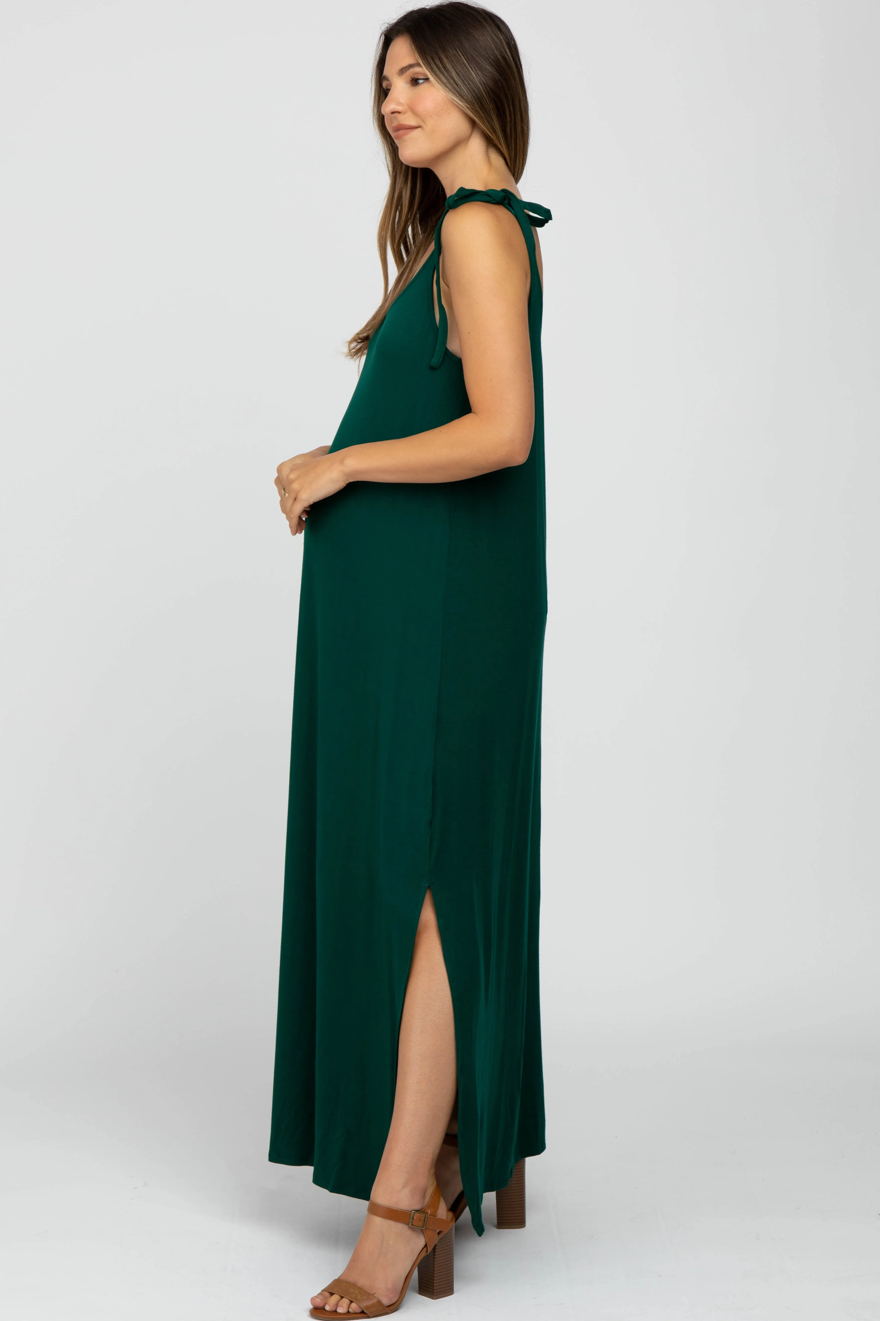 Green Tie Strap Side Slit Maternity Maxi Dress sold by Pinkblush product image thumbnail 2