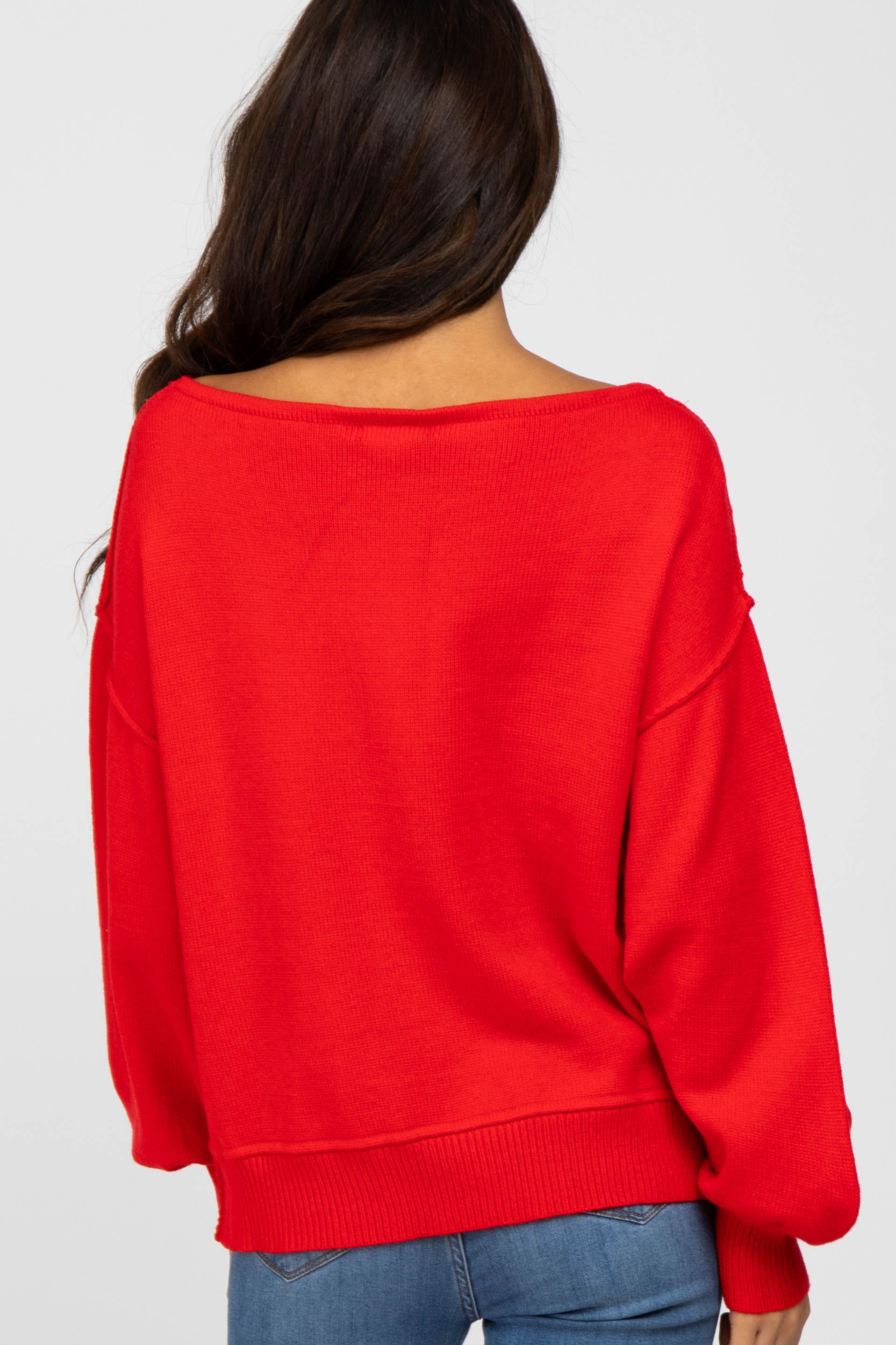 Red Boat Neck Bubble Sleeve Sweater sold by Pinkblush product image thumbnail 4