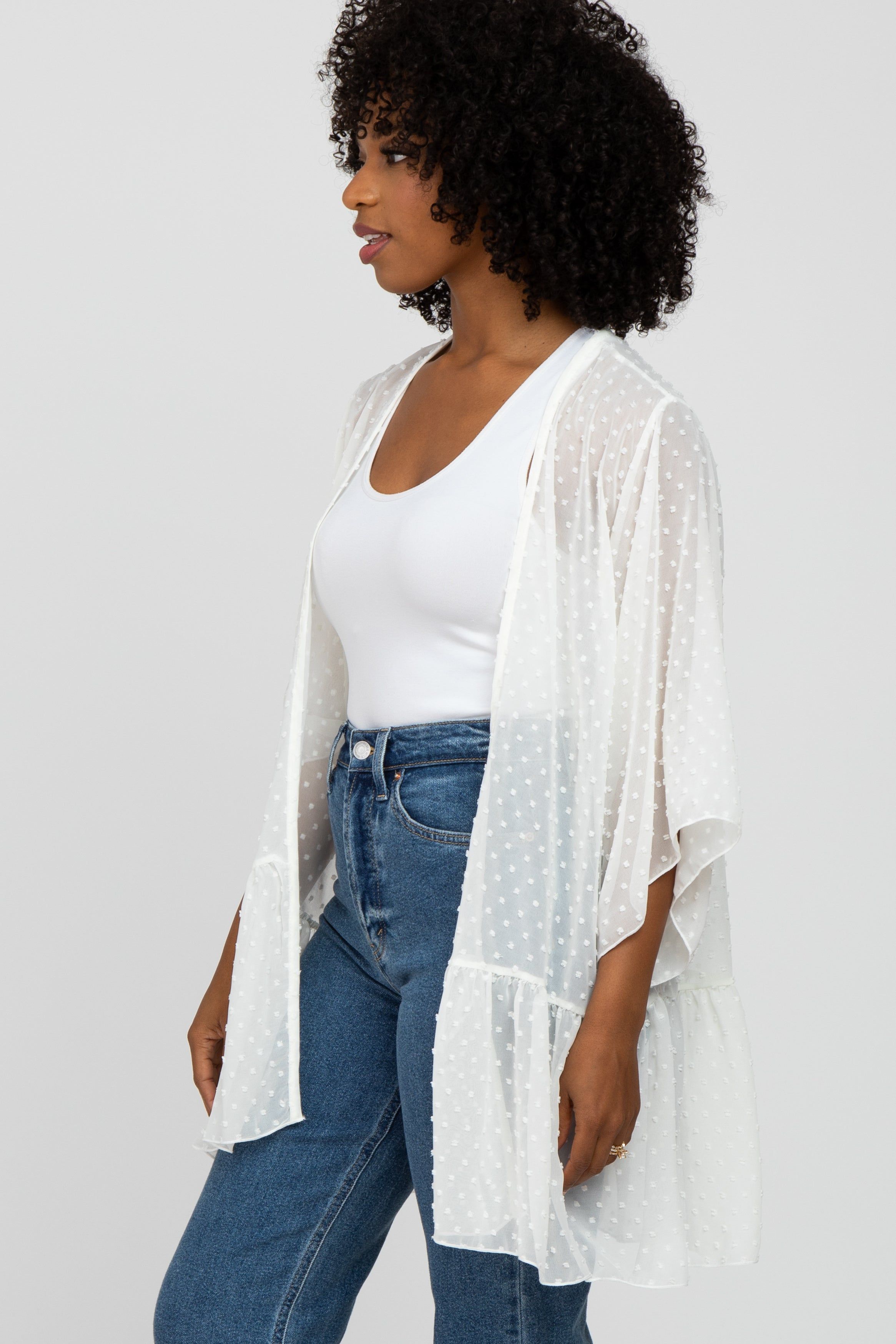 Ivory Swiss Dot 3/4 Sleeve Chiffon Cover Up sold by Pinkblush product image thumbnail 2