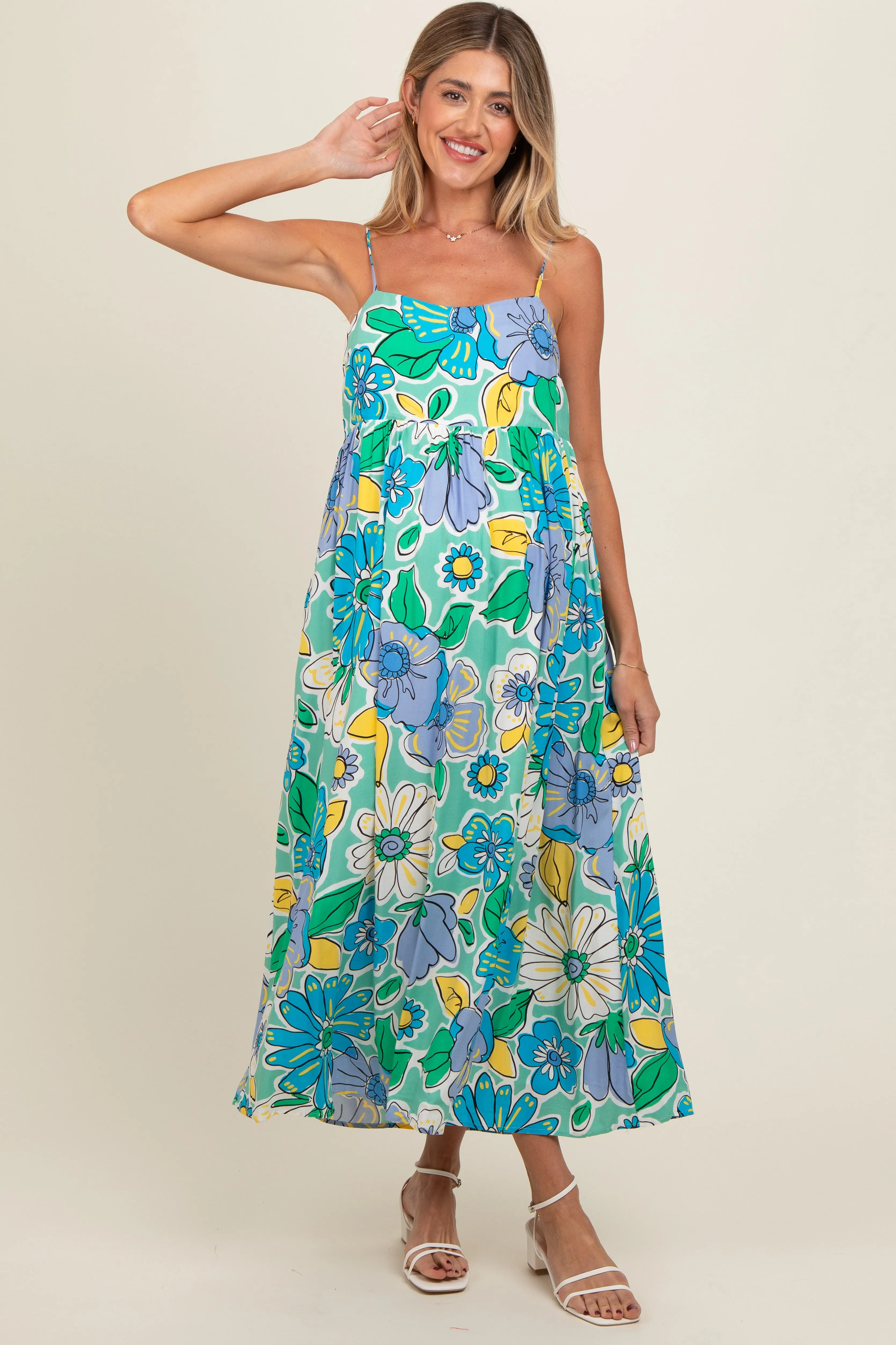 Green Floral Back Tie Maternity Midi Dress sold by Pinkblush product image thumbnail 3