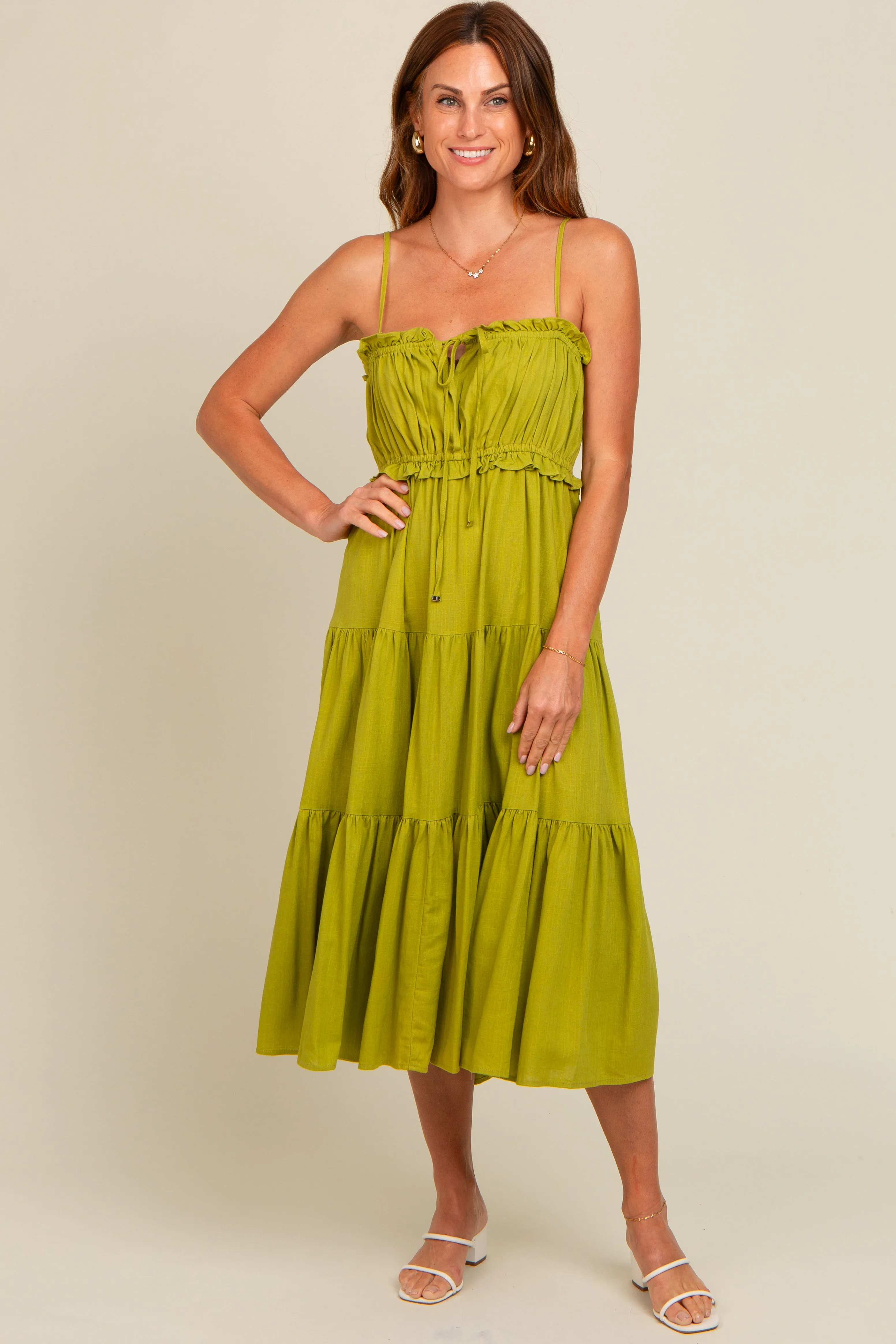 Lime Front Tie Cutout Tiered Maternity Midi Dress sold by Pinkblush product image thumbnail 4