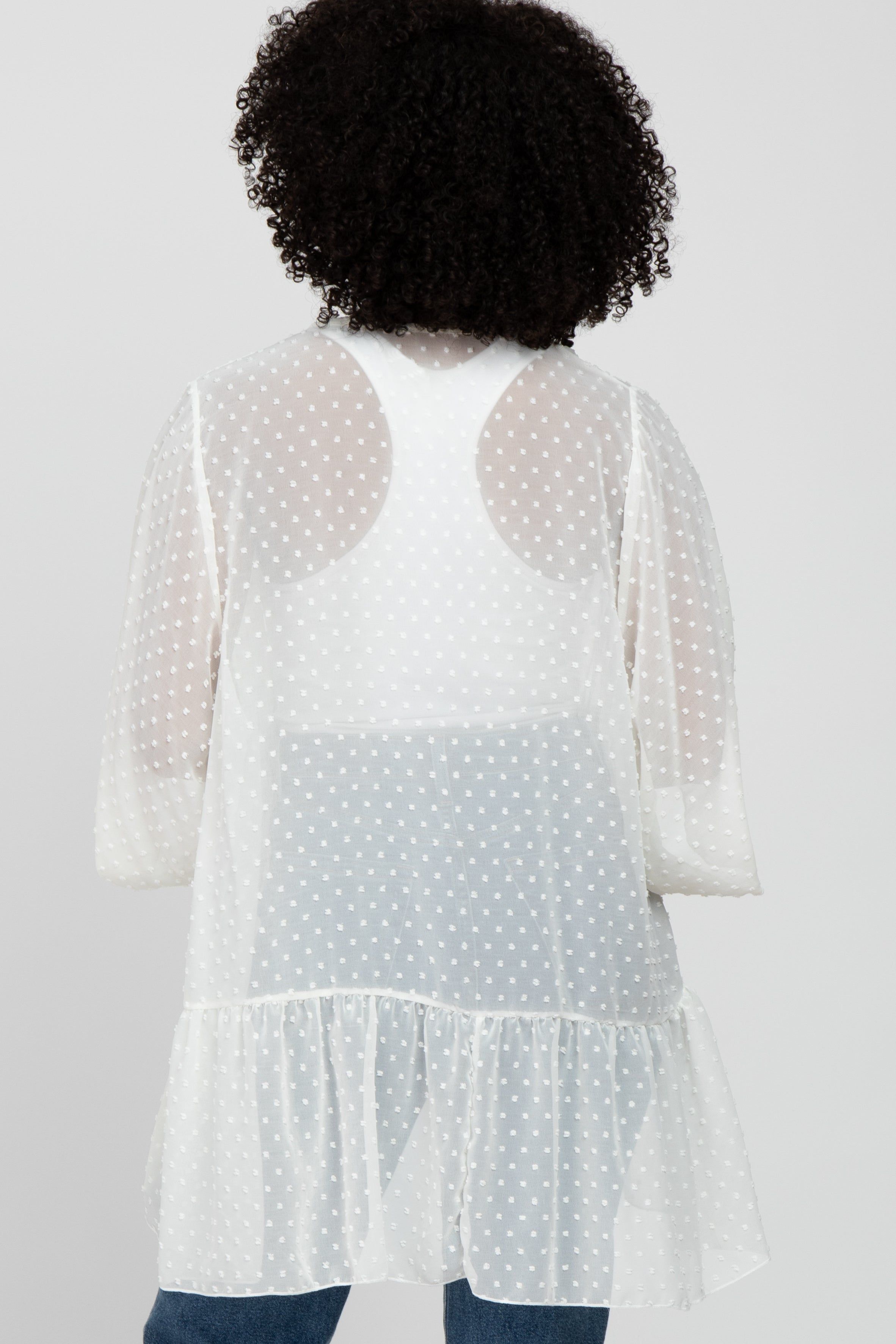 Ivory Swiss Dot 3/4 Sleeve Chiffon Cover Up sold by Pinkblush product image thumbnail 3