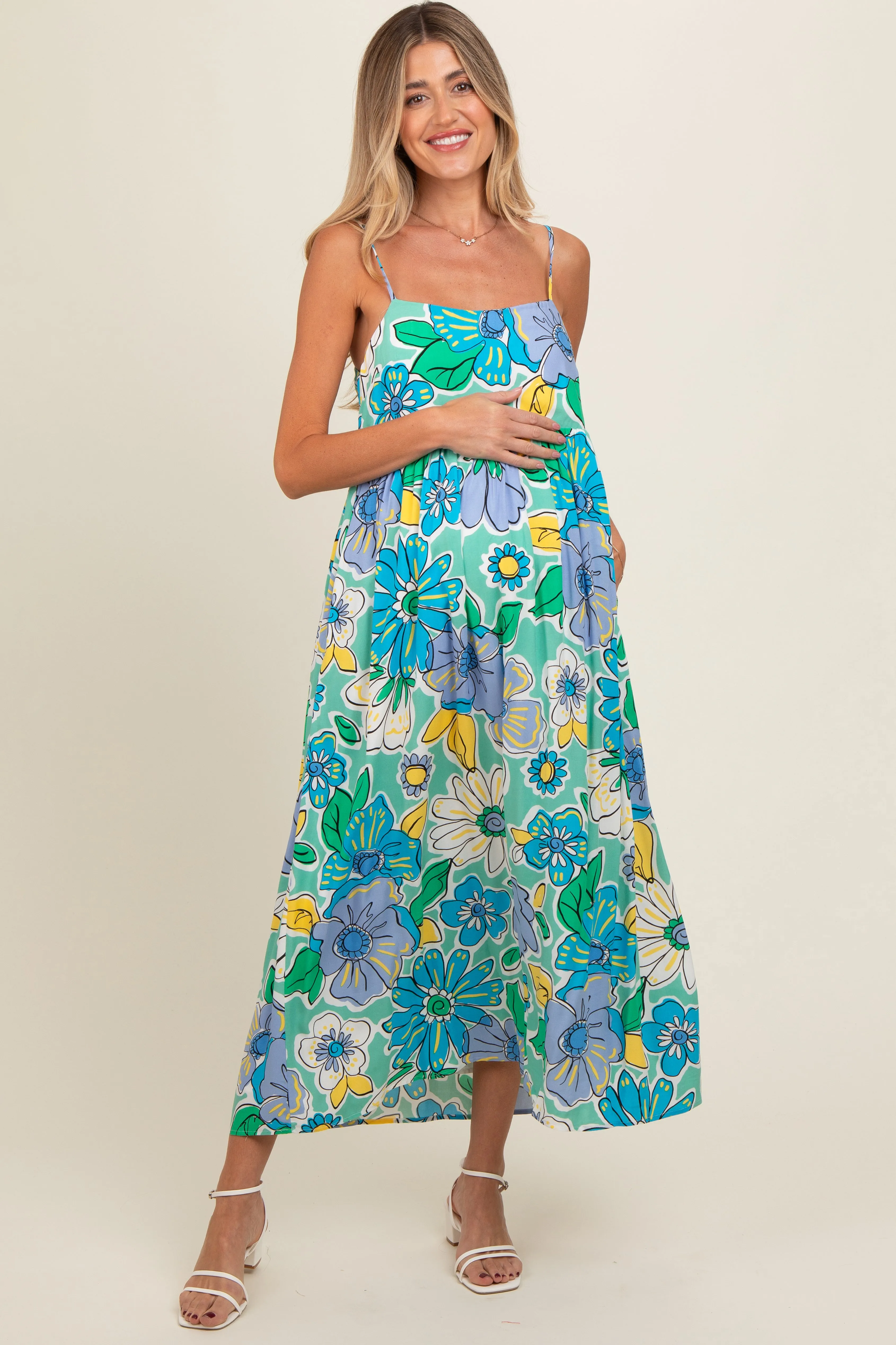 Green Floral Back Tie Maternity Midi Dress sold by Pinkblush