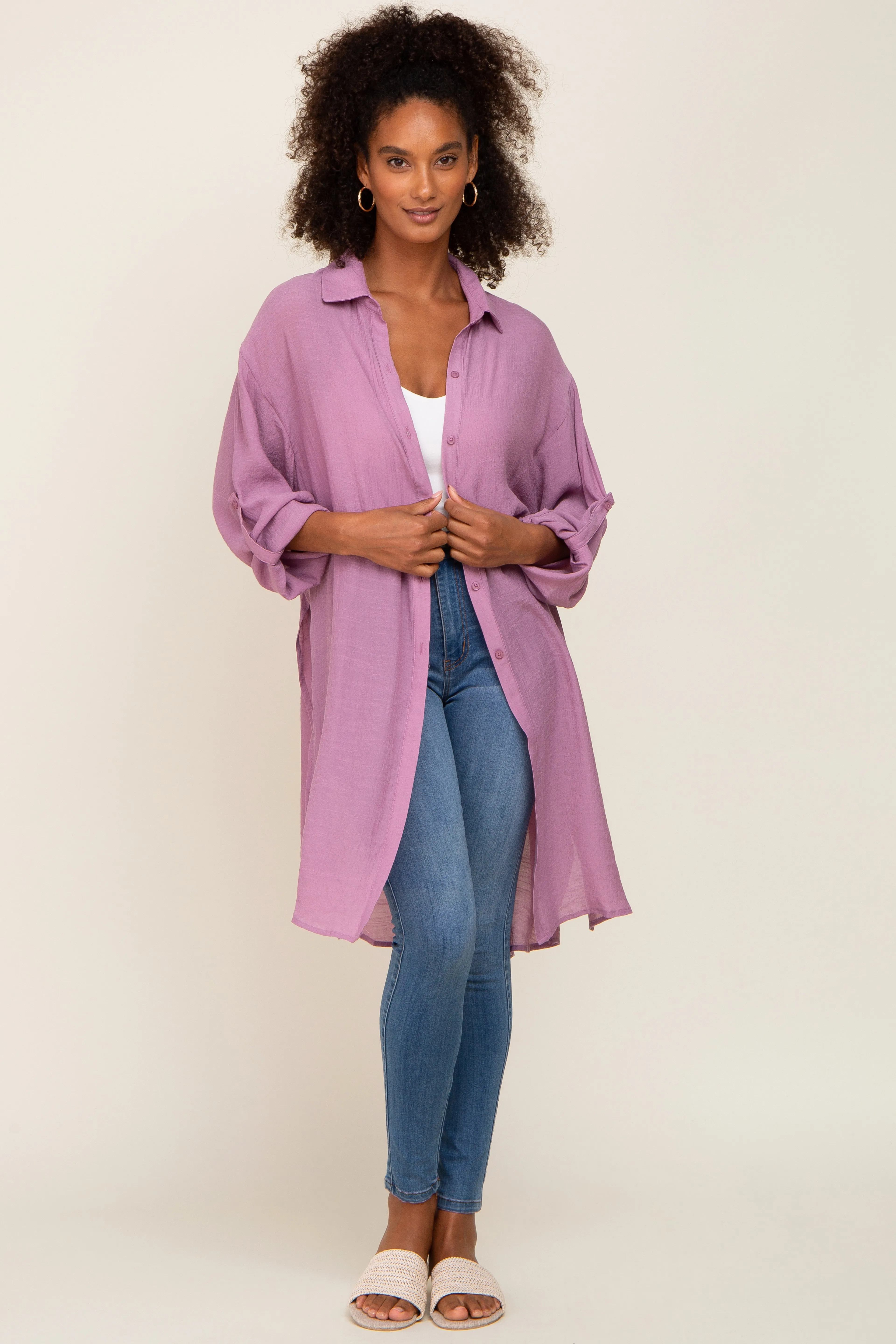 Lilac Button Front Side Slit Oversized Blouse sold by Pinkblush product image thumbnail 5