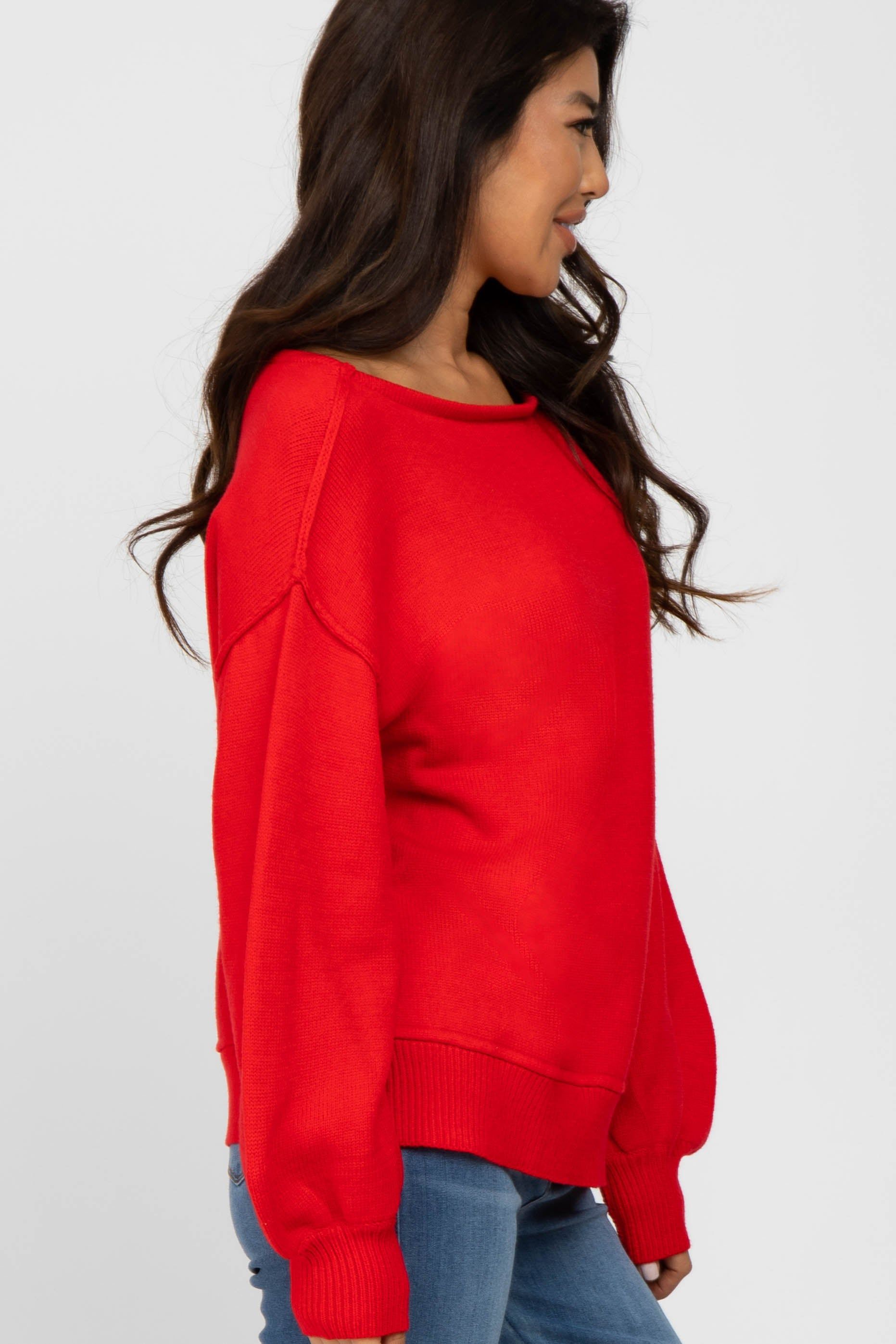 Red Boat Neck Bubble Sleeve Sweater sold by Pinkblush product image thumbnail 3