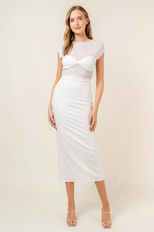 White Mesh Slit Maxi Dress sold by Pinkblush