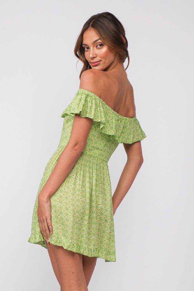 Green Off-Shoulder Ruffle Floral Mini Dress sold by Pinkblush product image thumbnail 3