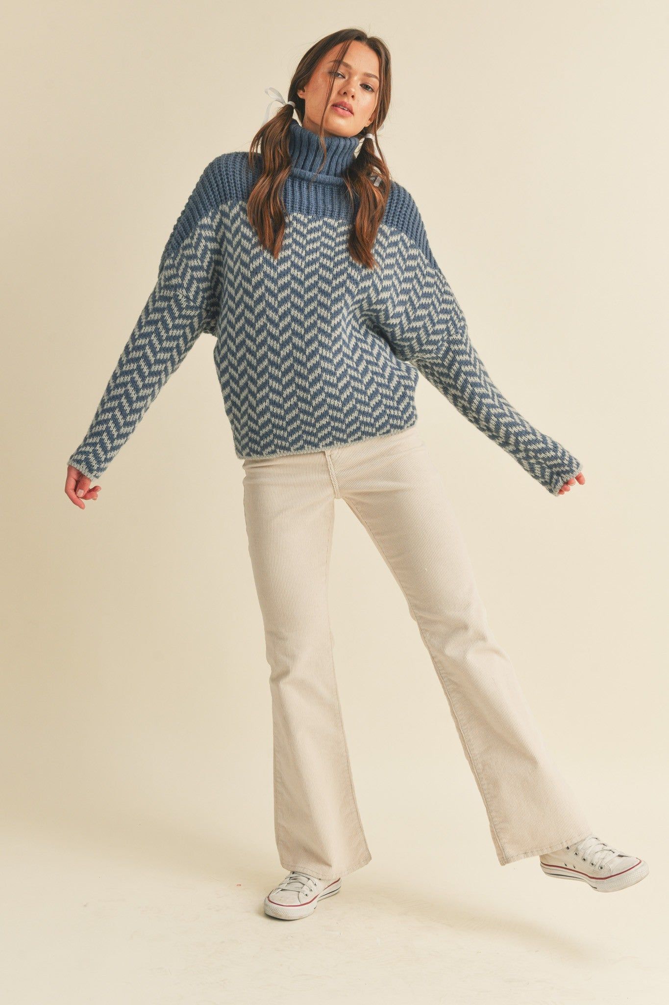 Blue Grey Turtleneck Chevron Knit Sweater sold by Pinkblush product image thumbnail 3