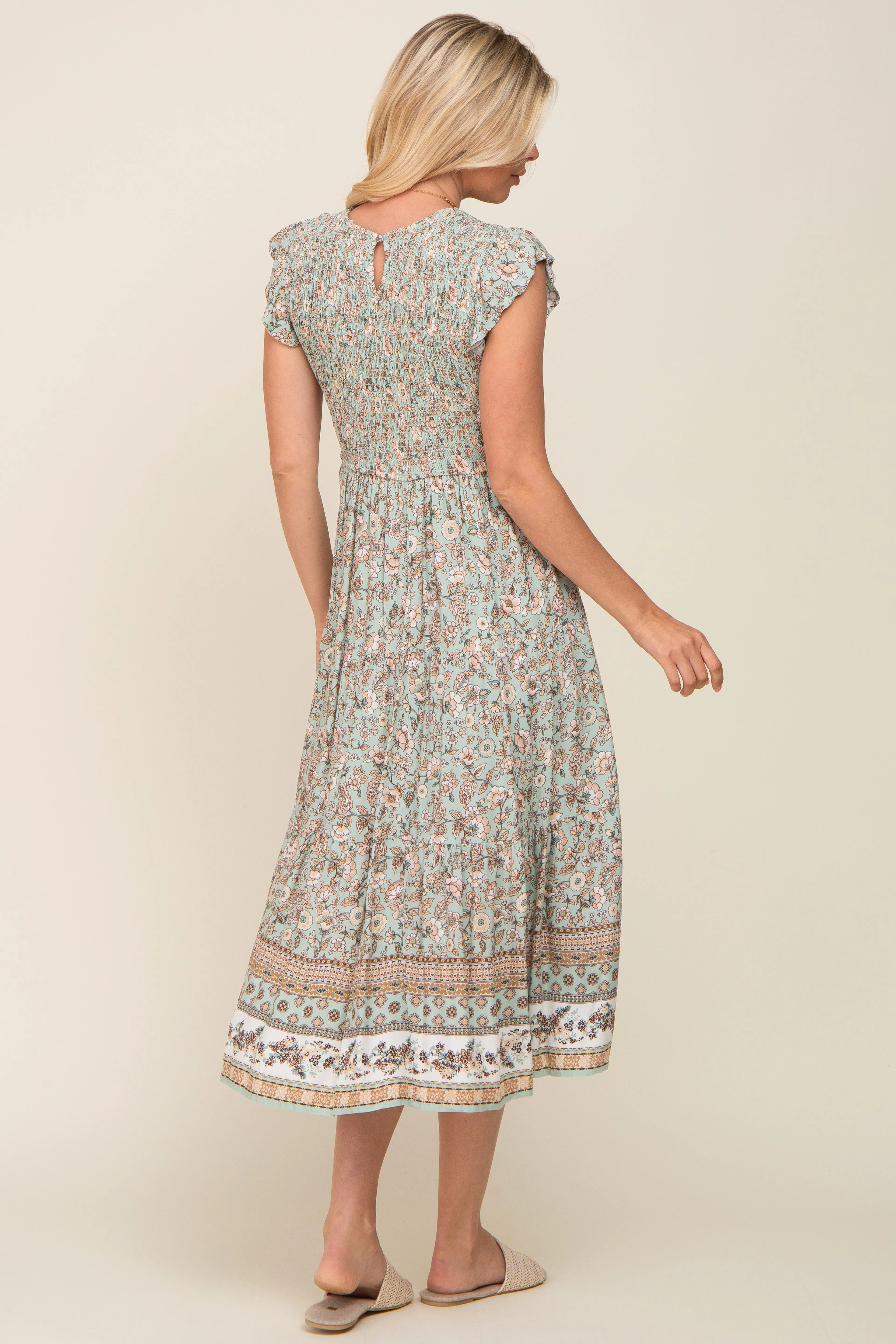 Light Olive Smocked Midi Dress sold by Pinkblush product image thumbnail 3