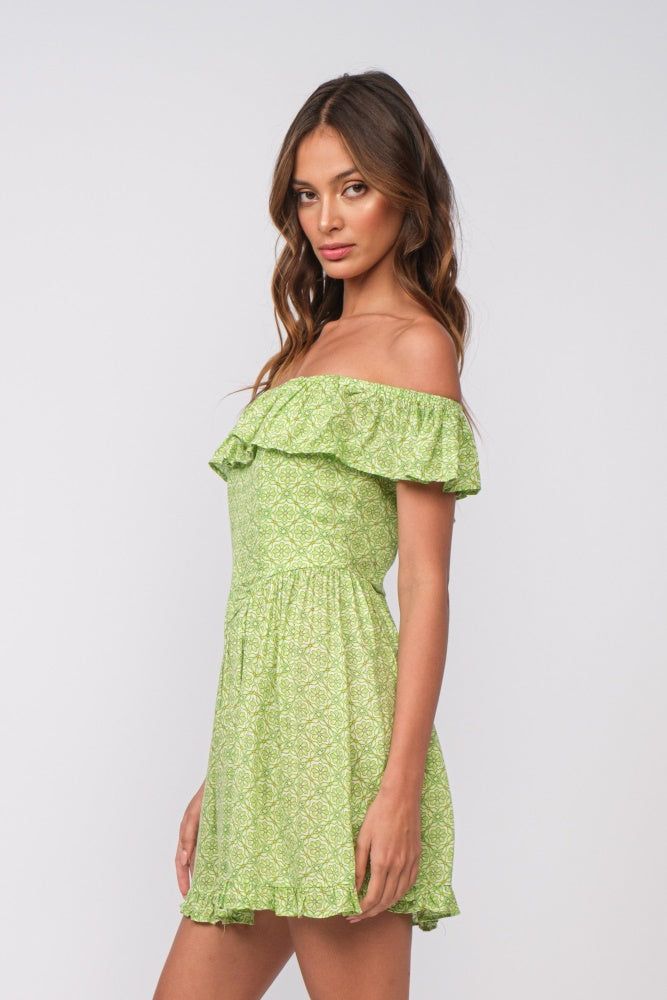 Green Off-Shoulder Ruffle Floral Mini Dress sold by Pinkblush product image thumbnail 2