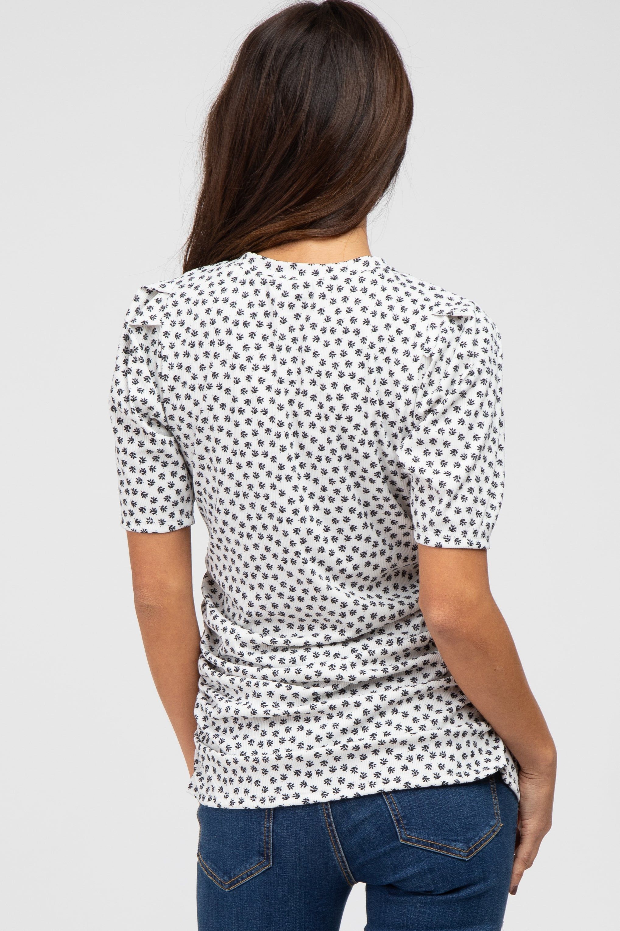 White Ditsy Floral Ruched Top sold by Pinkblush product image thumbnail 3