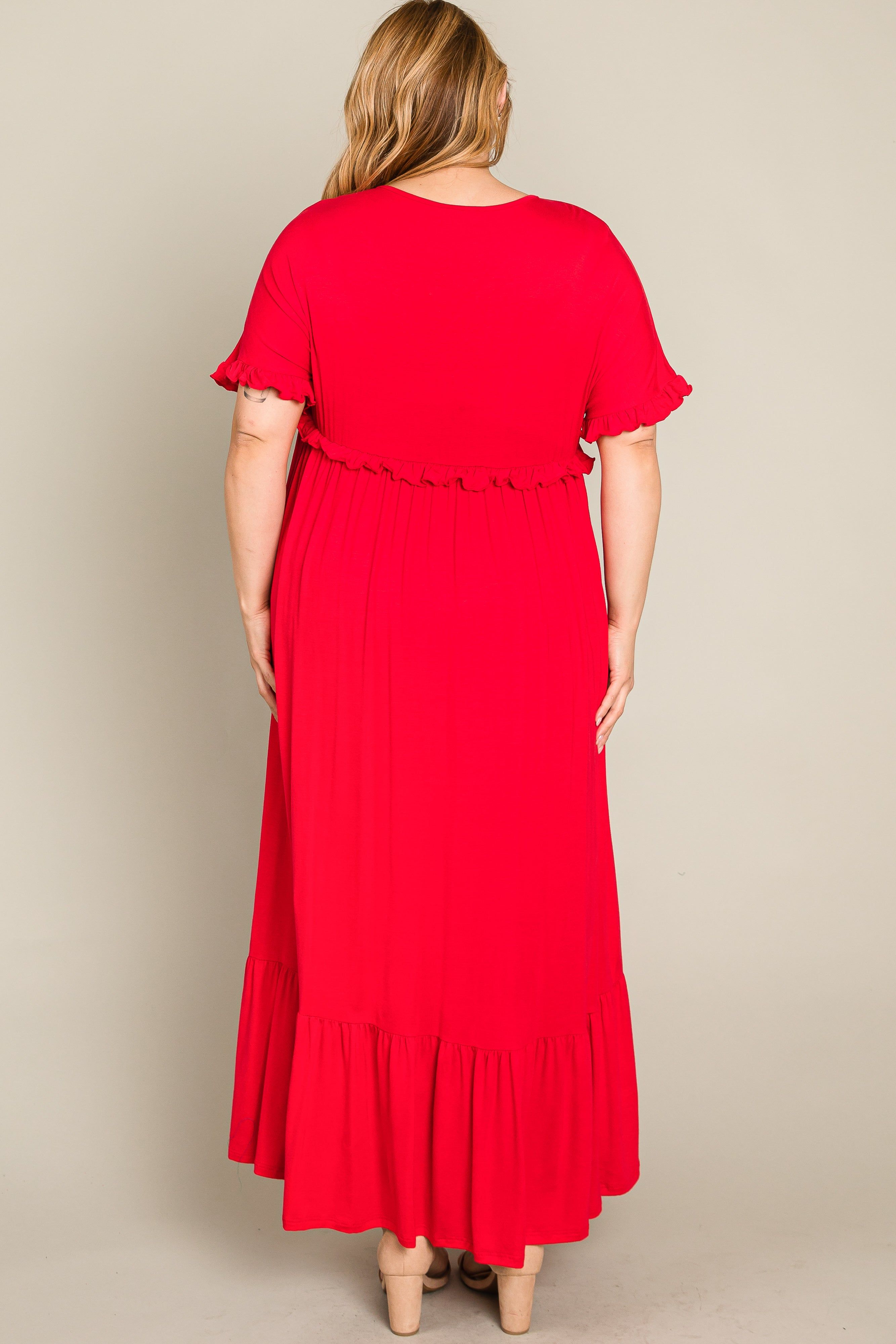 Red Solid Ruffle Plus Maxi Dress sold by Pinkblush product image thumbnail 8