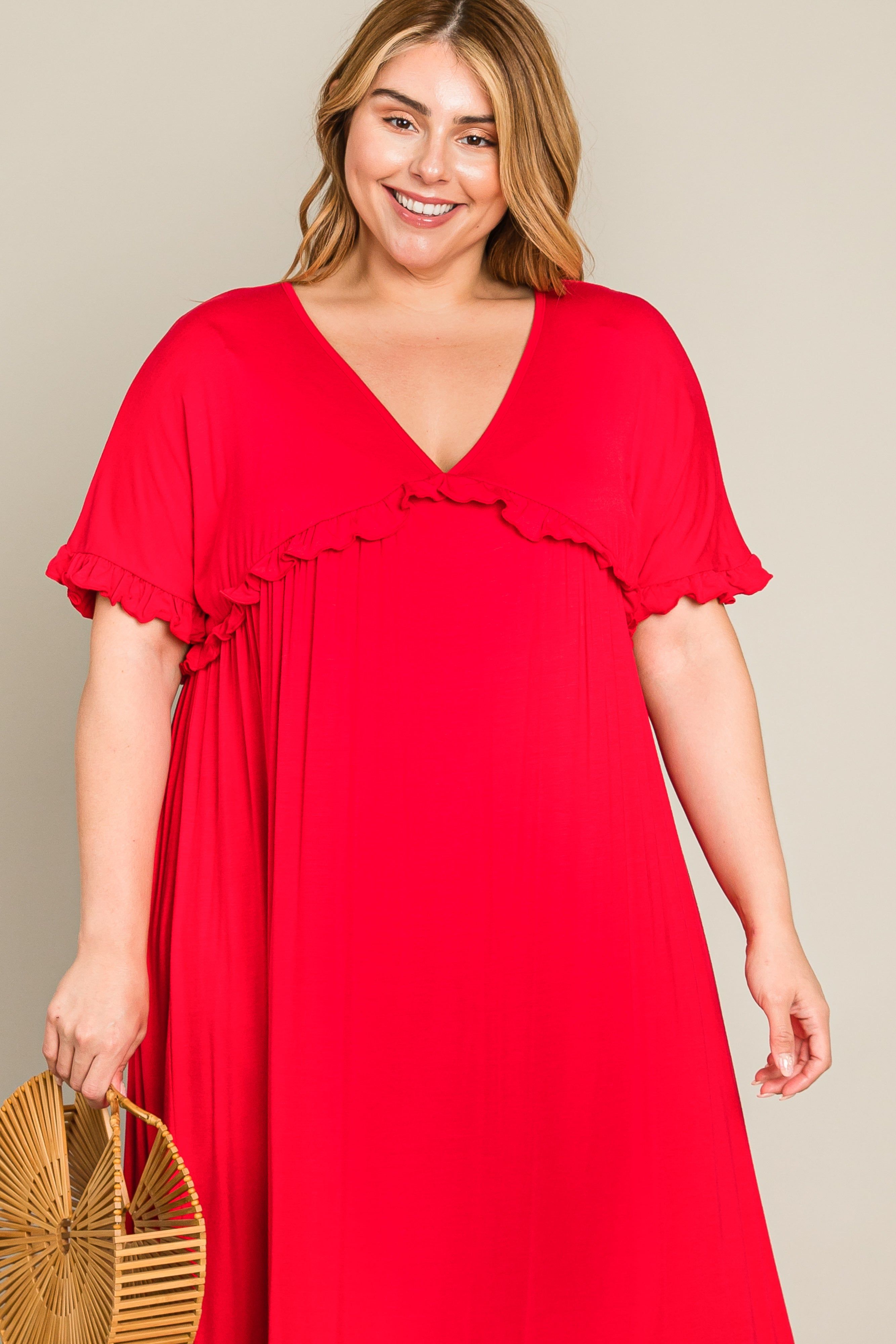 Red Solid Ruffle Plus Maxi Dress sold by Pinkblush product image thumbnail 2