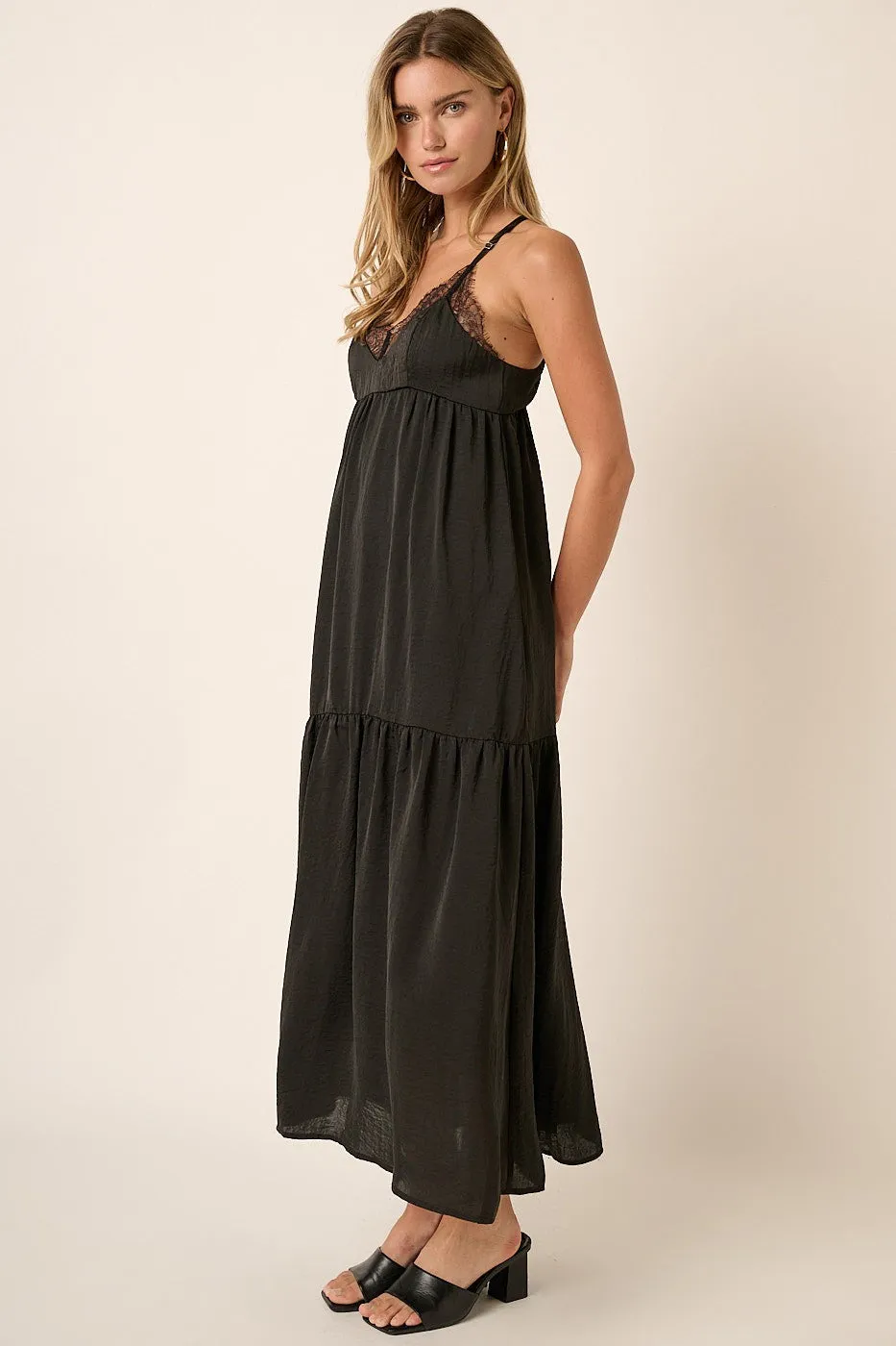 Black Sleeveless Lace Tiered Maxi Dress sold by Pinkblush product image thumbnail 2